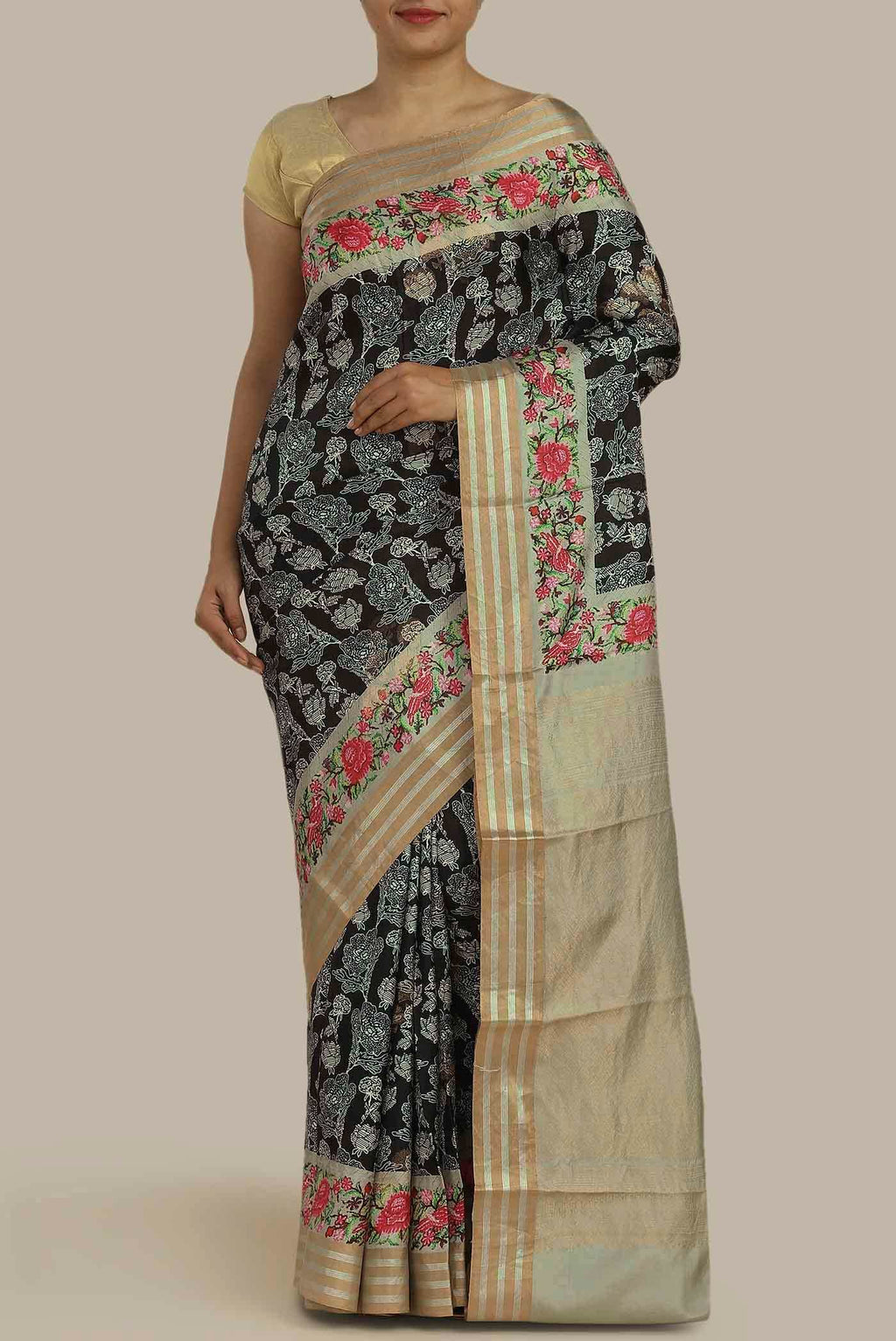 Black Printed Silk Saree
