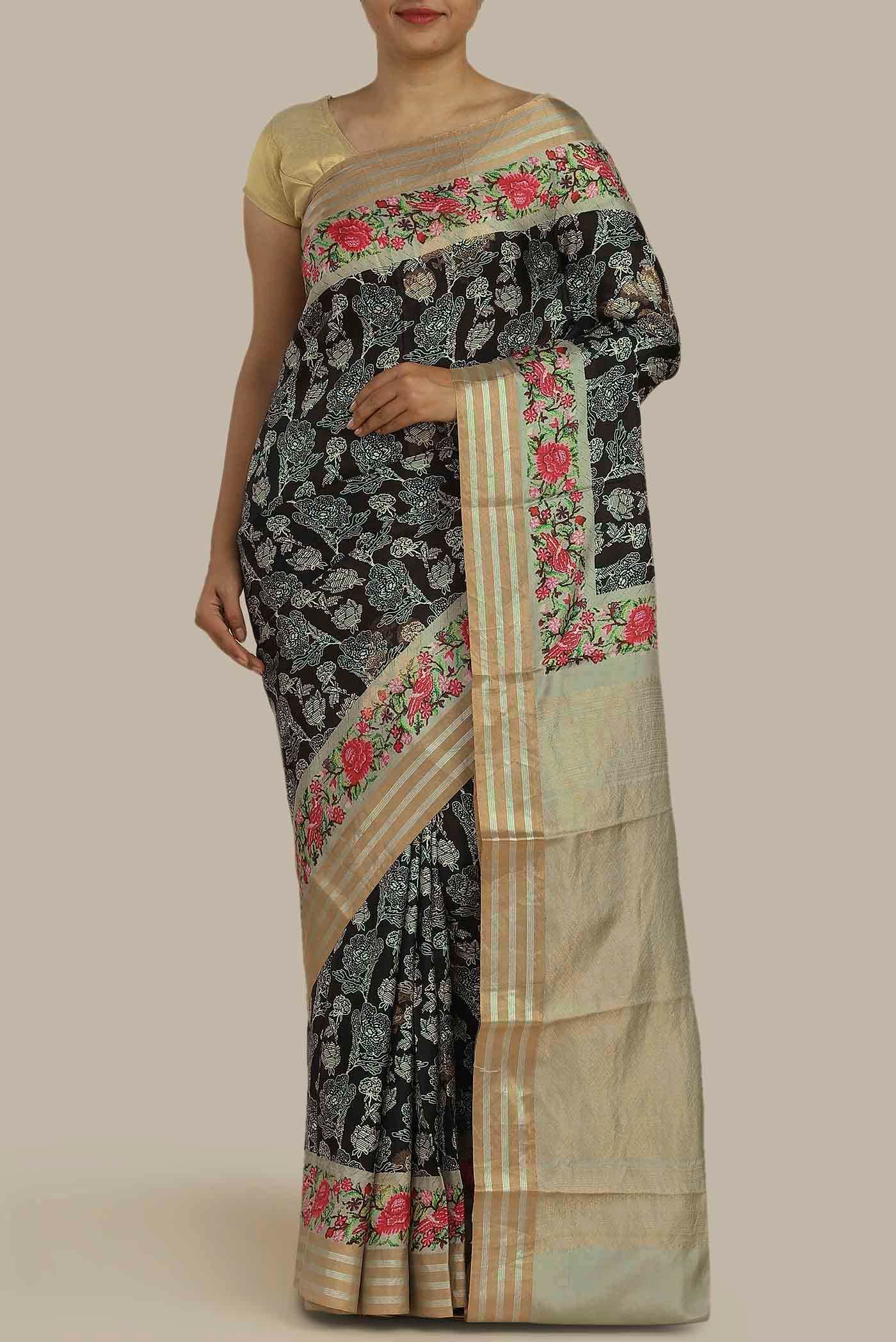 Black Printed Silk Saree