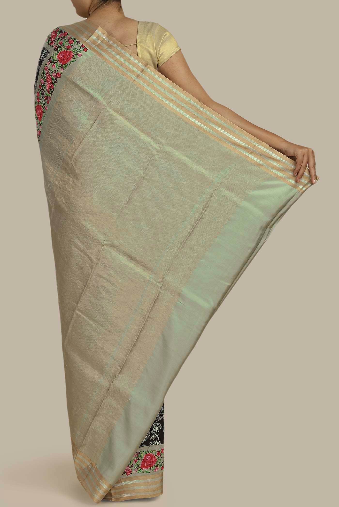 Black Printed Silk Saree