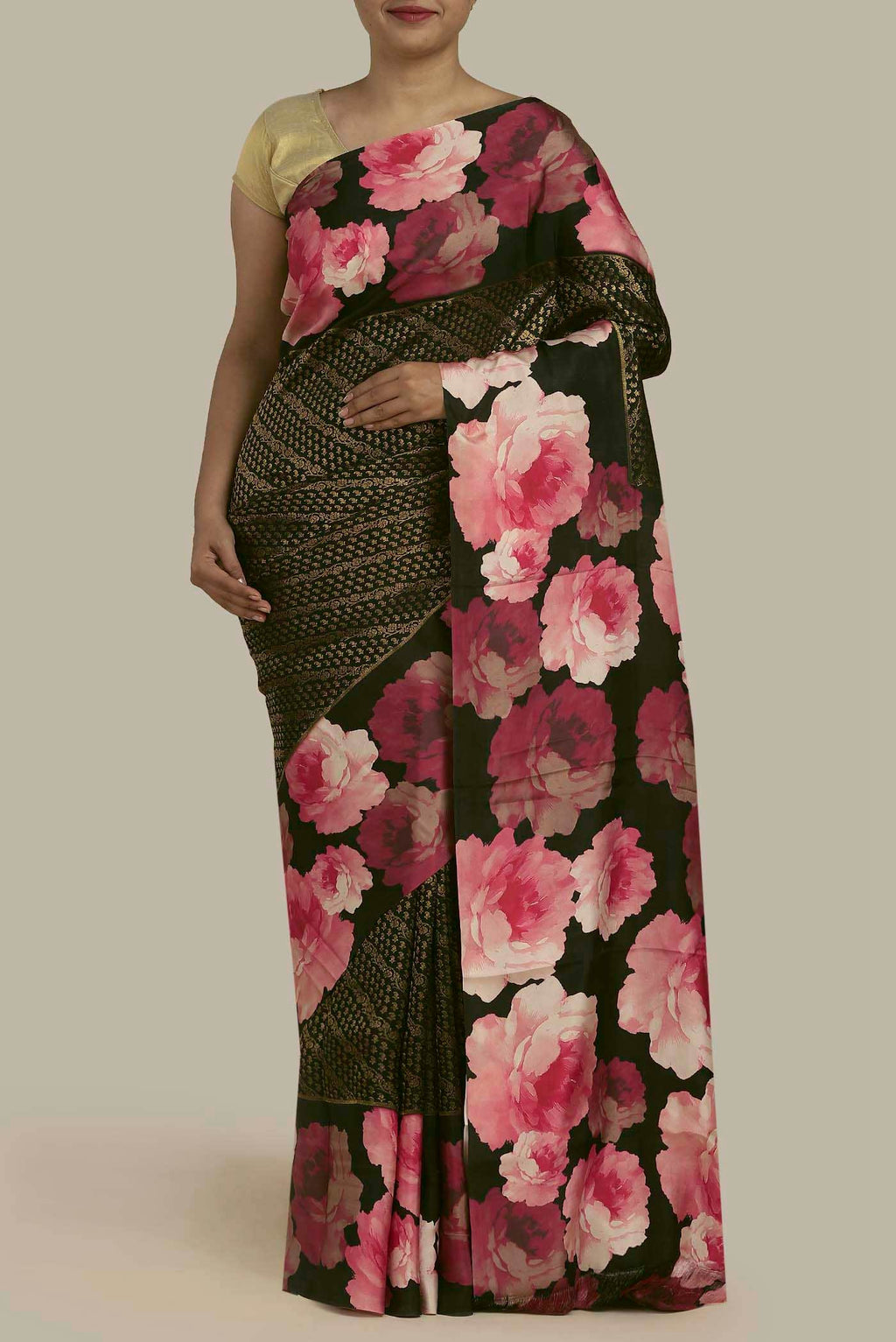 Black Satin Crepe Saree