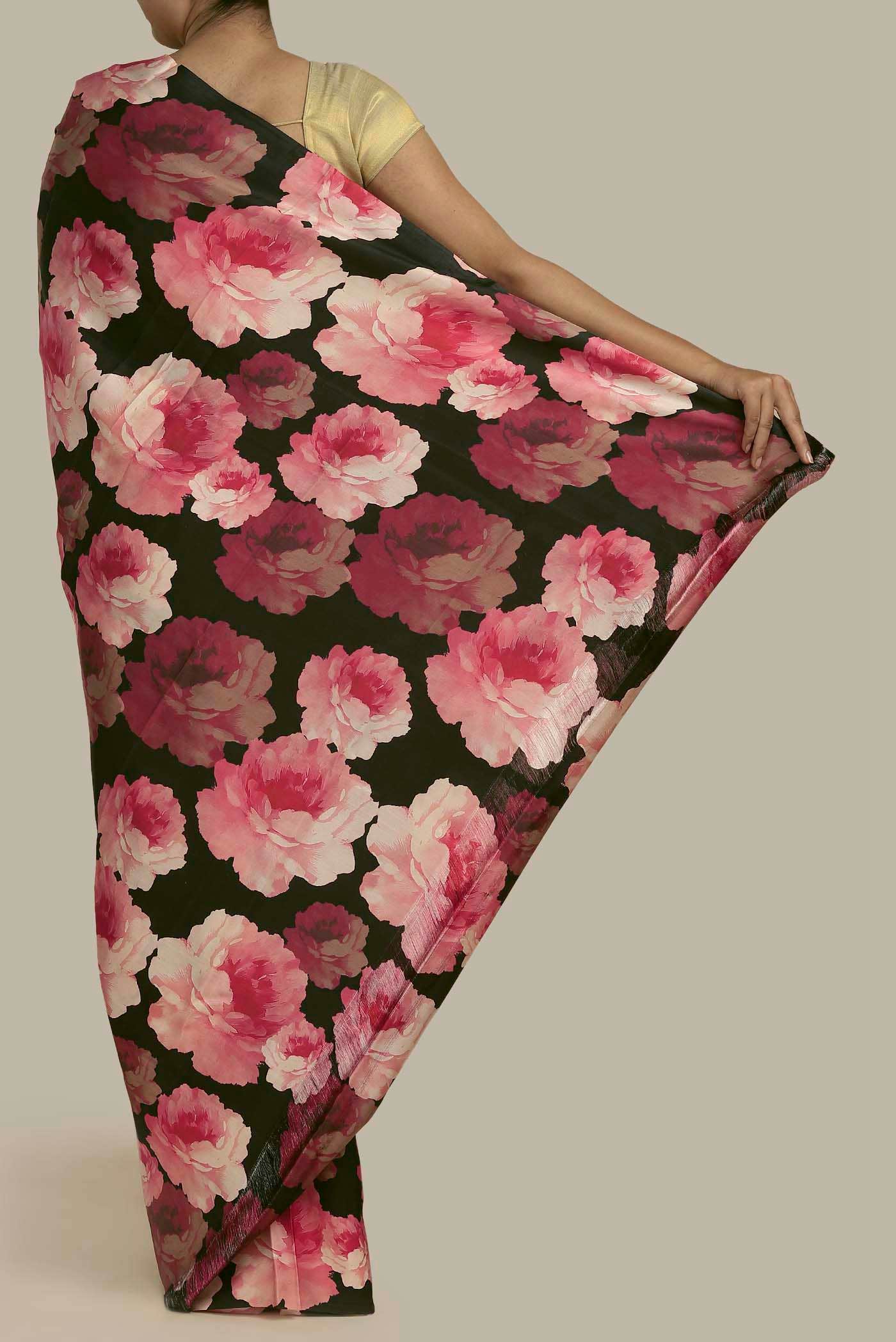 Black Satin Crepe Saree