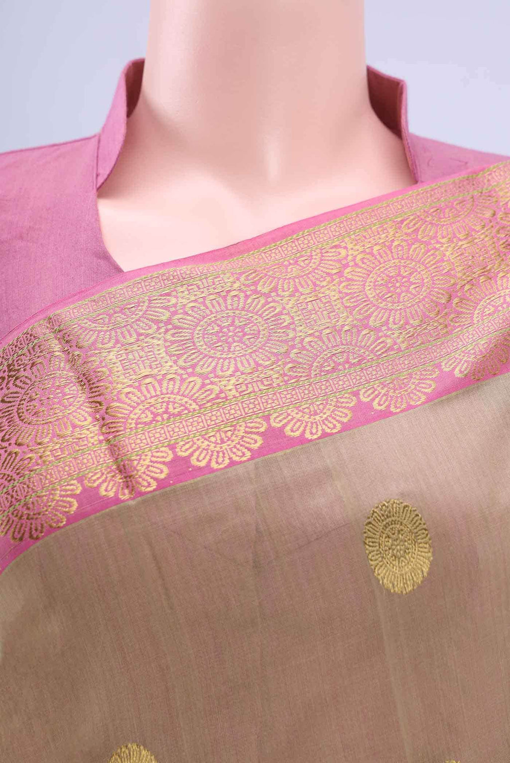 Beige Chanderi Silk Saree