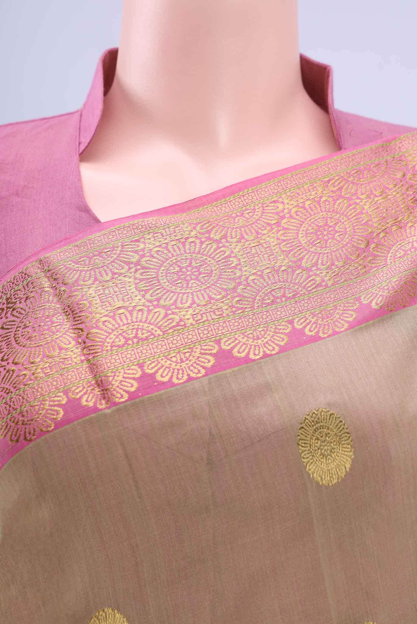 Beige Chanderi Silk Saree