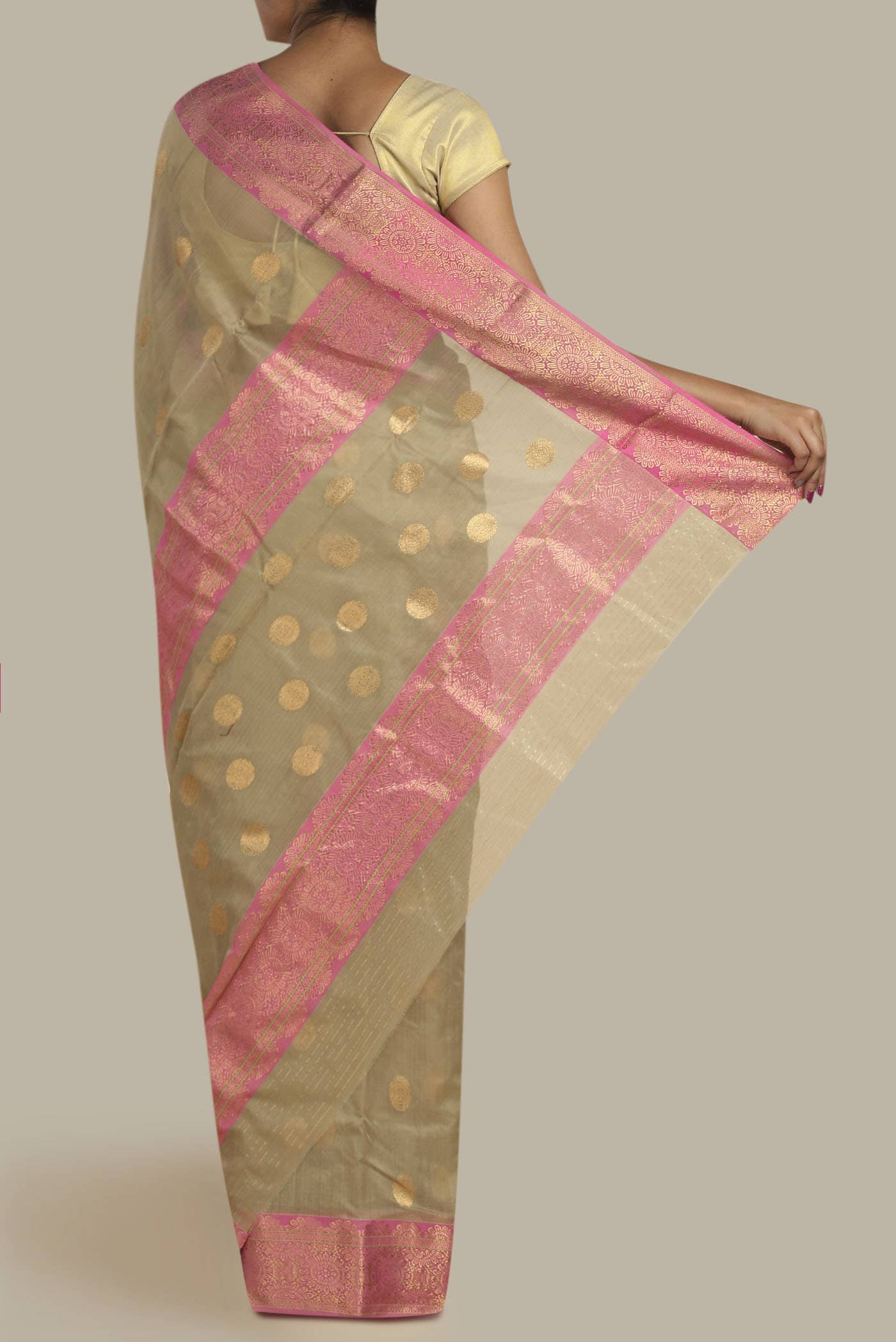 Beige Chanderi Silk Saree