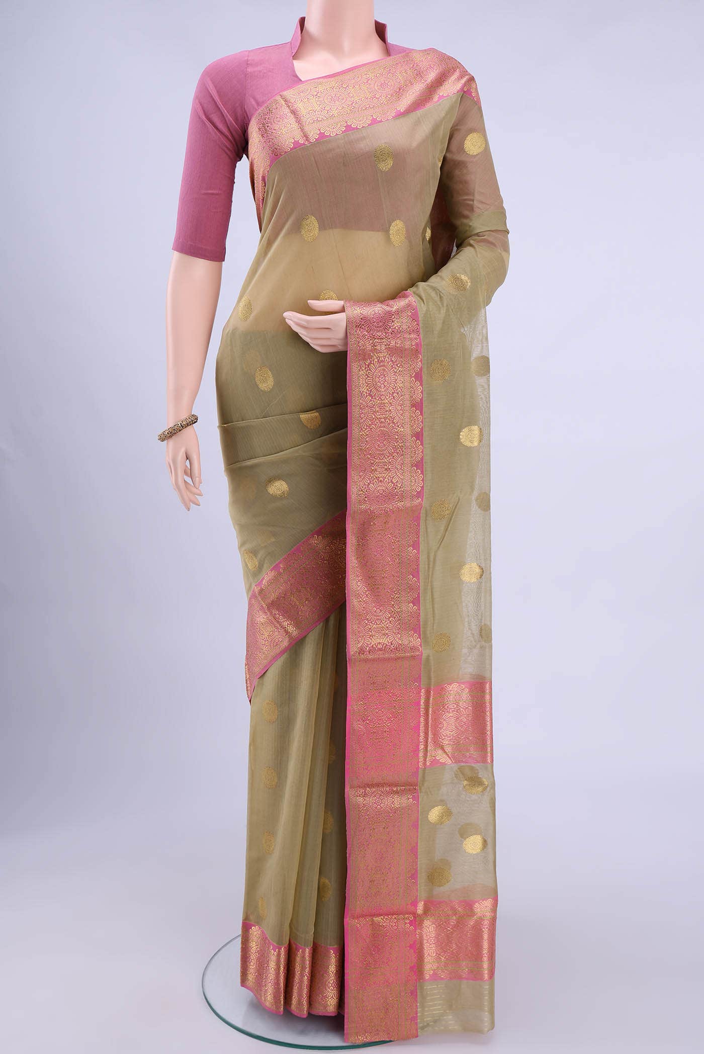 Beige Chanderi Silk Saree