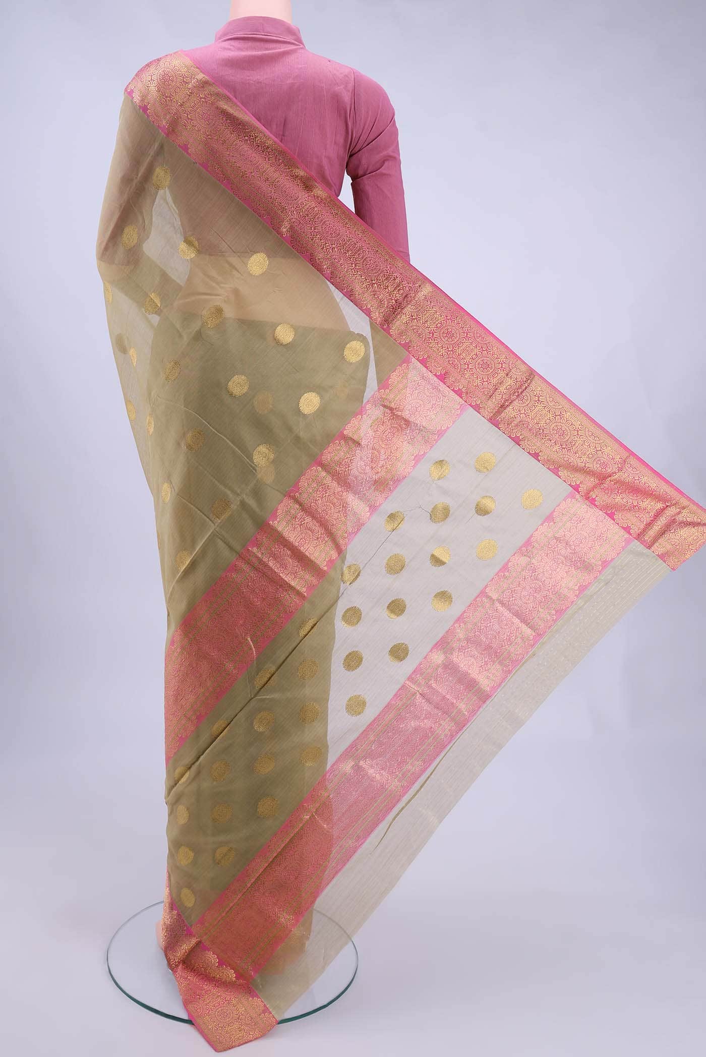 Beige Chanderi Silk Saree