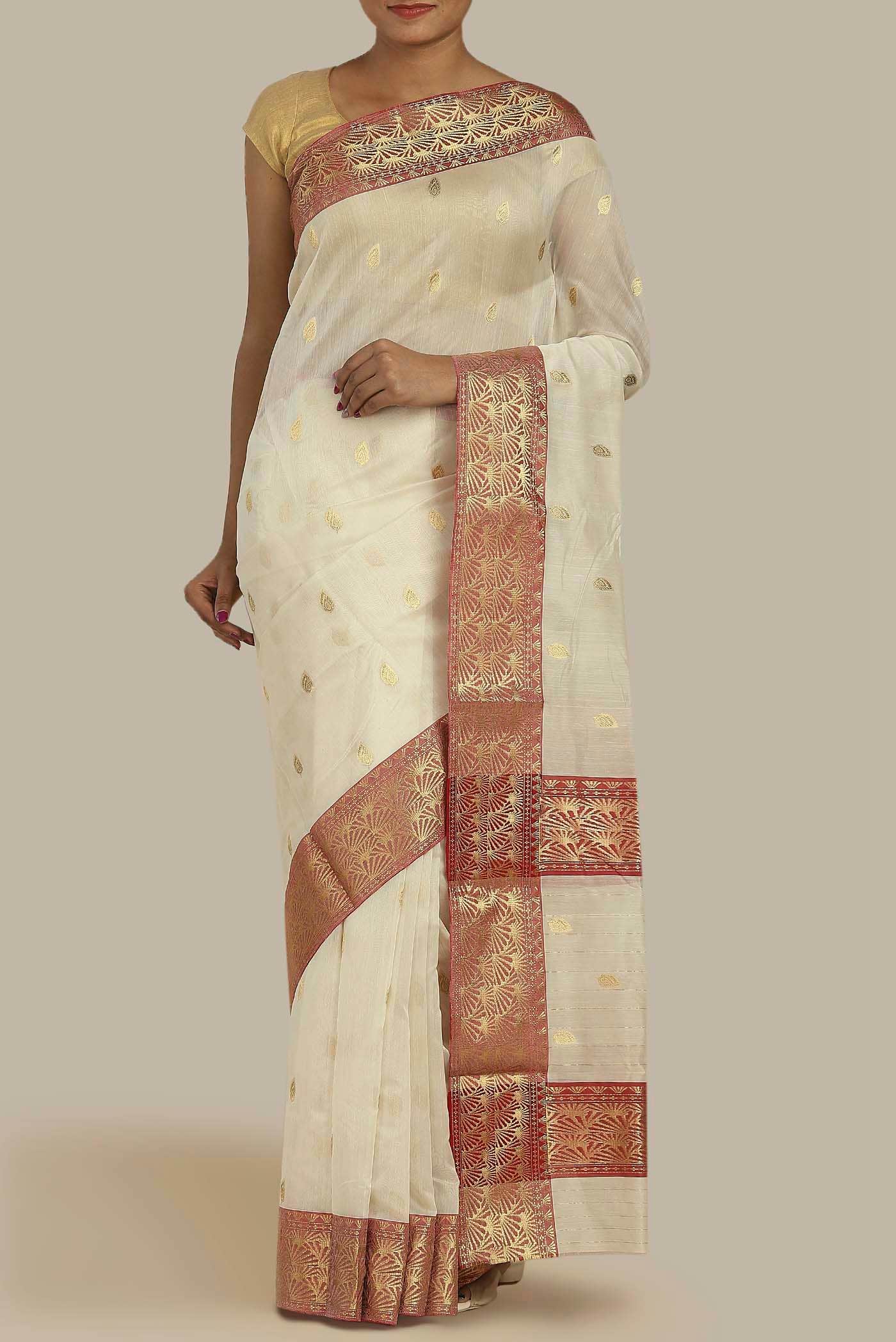 Cream Chanderi Silk Saree