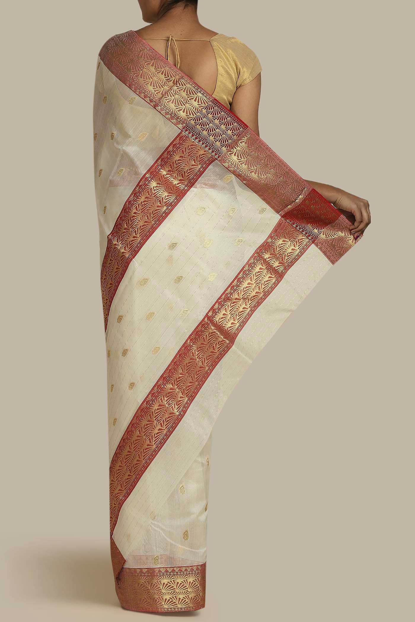 Cream Chanderi Silk Saree