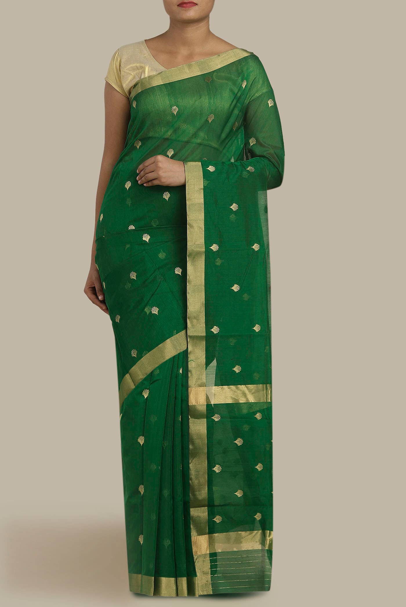 Green Chanderi Silk Cotton Saree