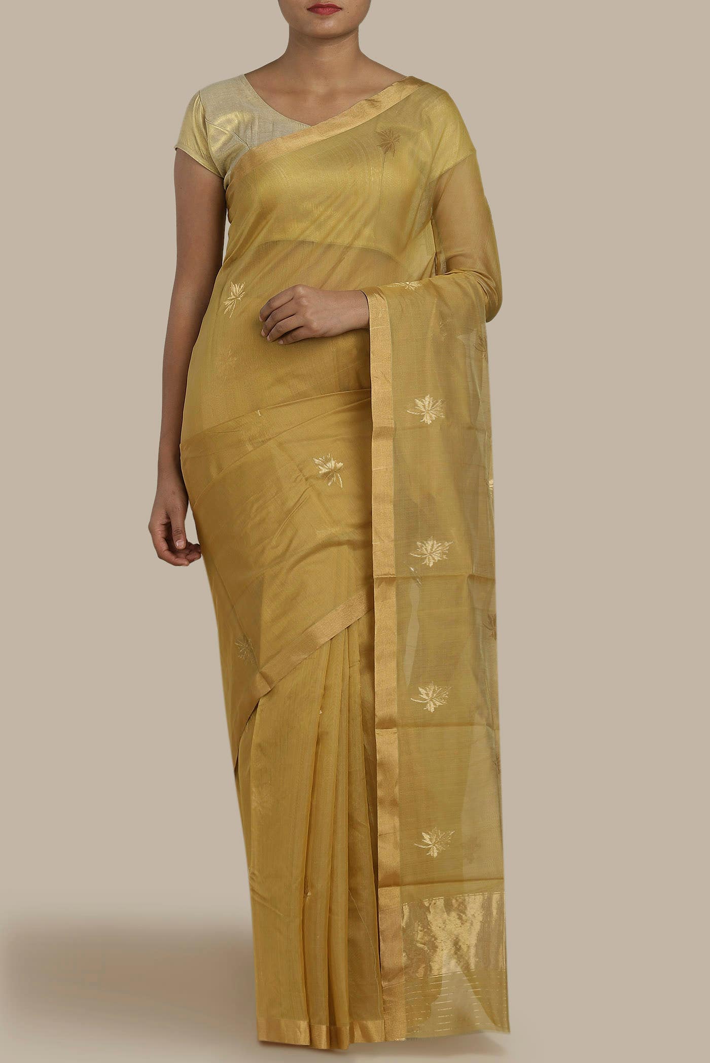 Mustard Chanderi Silk Cotton Saree