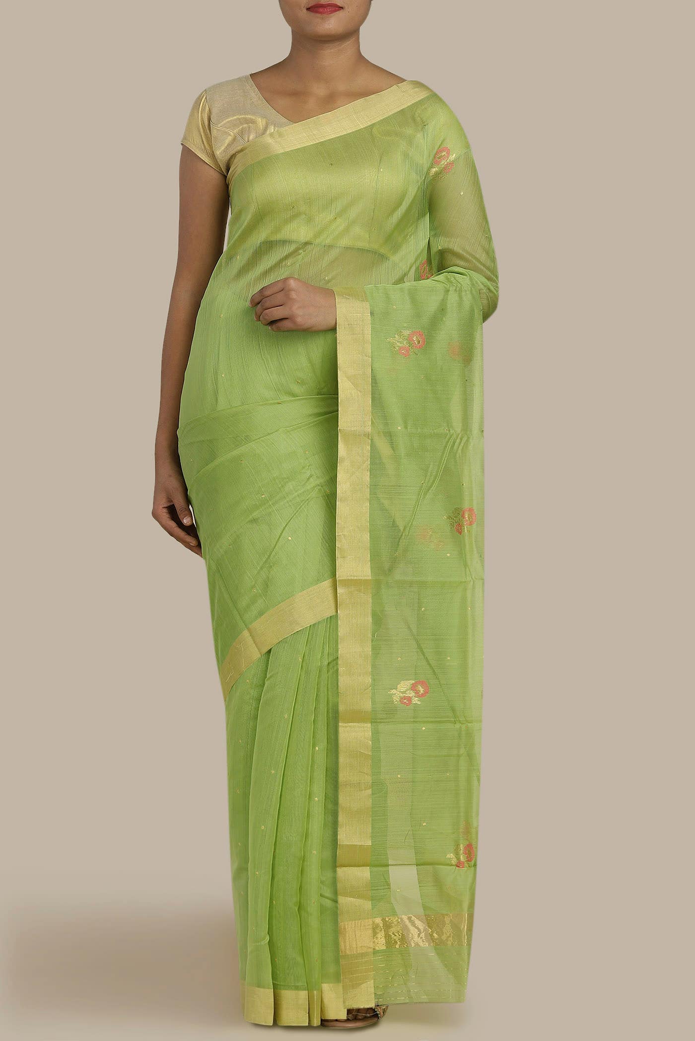 Green Chanderi Silk Cotton Saree