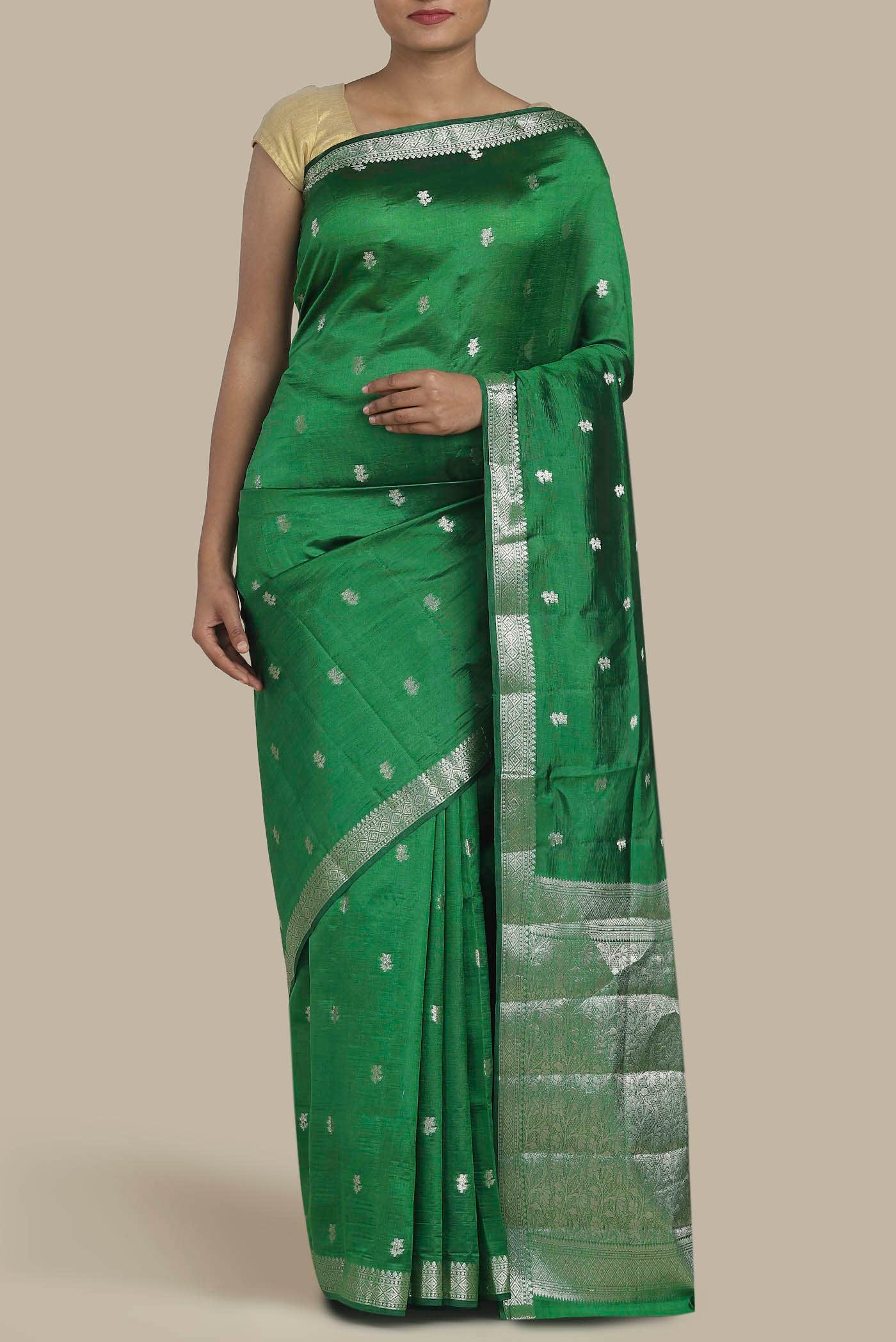 Green Banarasi Raw Silk Saree