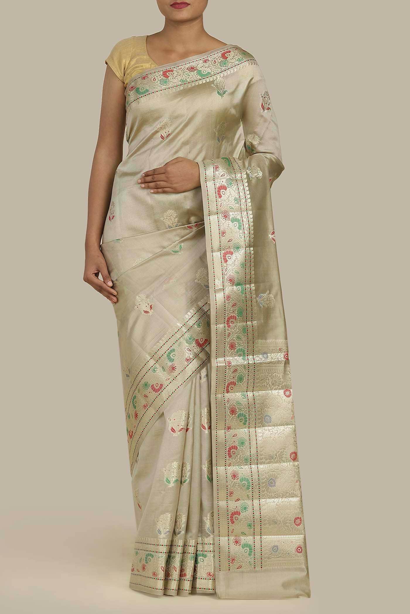 Beige Banarasi Raw Silk Saree
