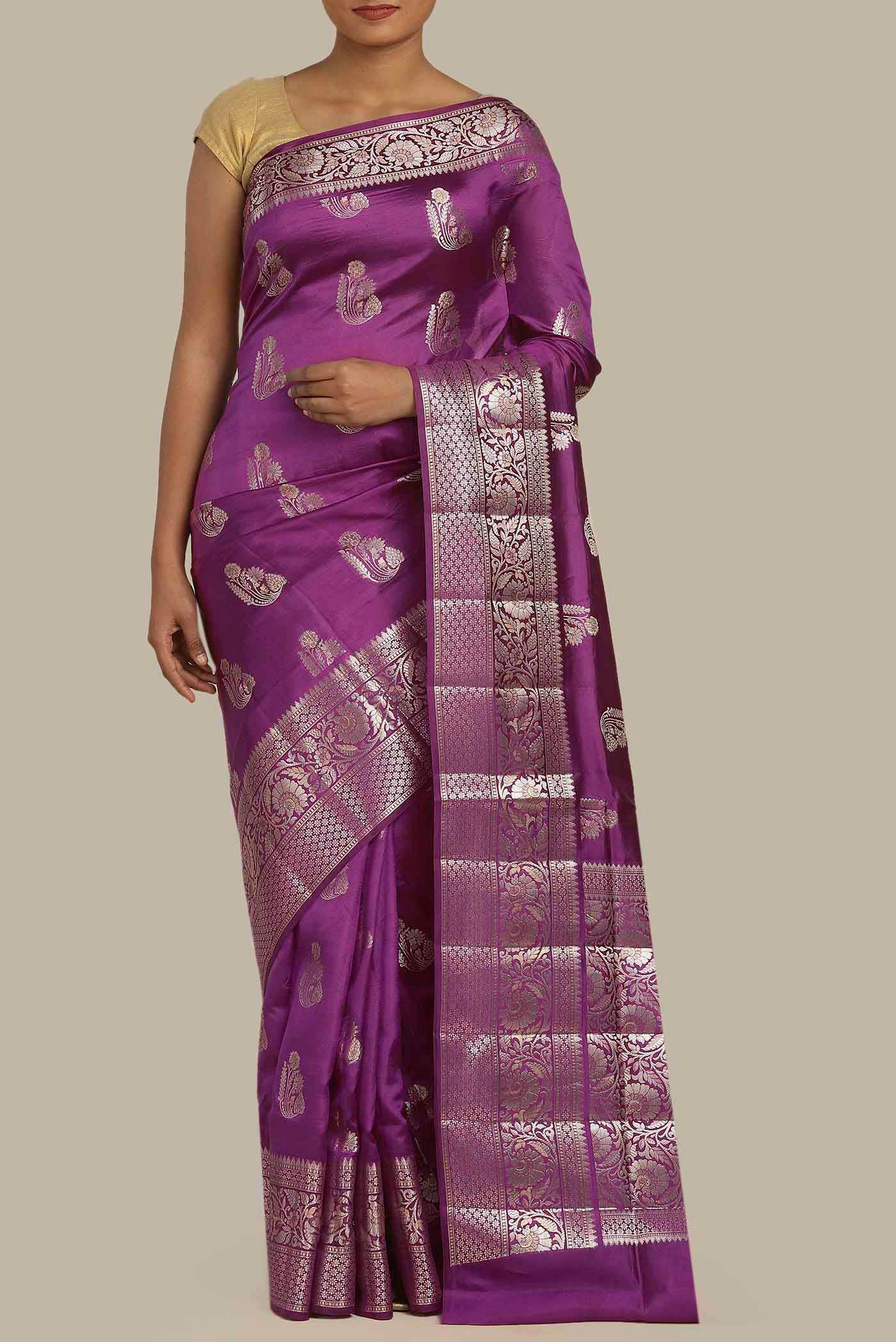 Magenta Banarasi Raw Silk Saree