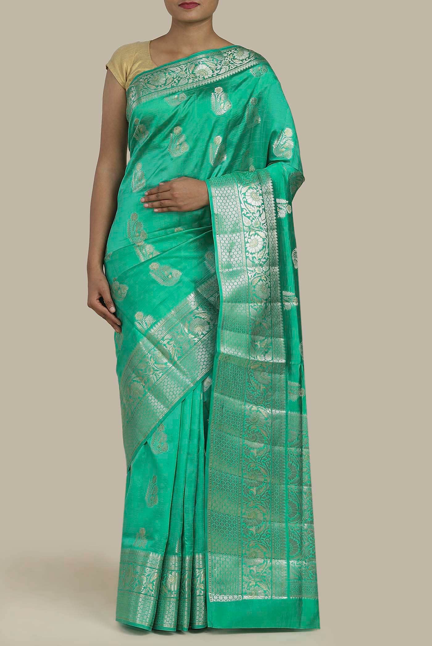 Green Banarasi Raw Silk Saree