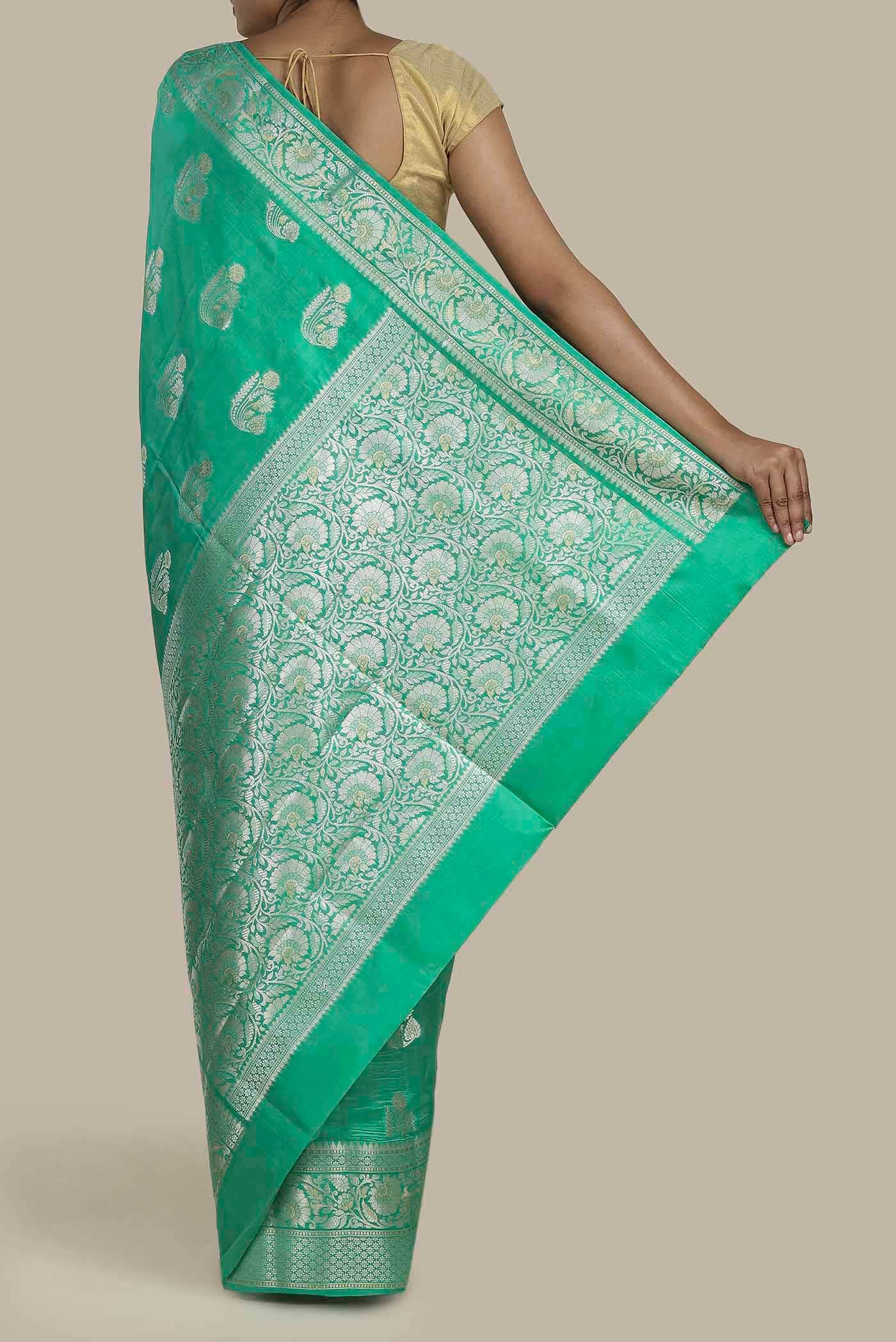 Green Banarasi Raw Silk Saree