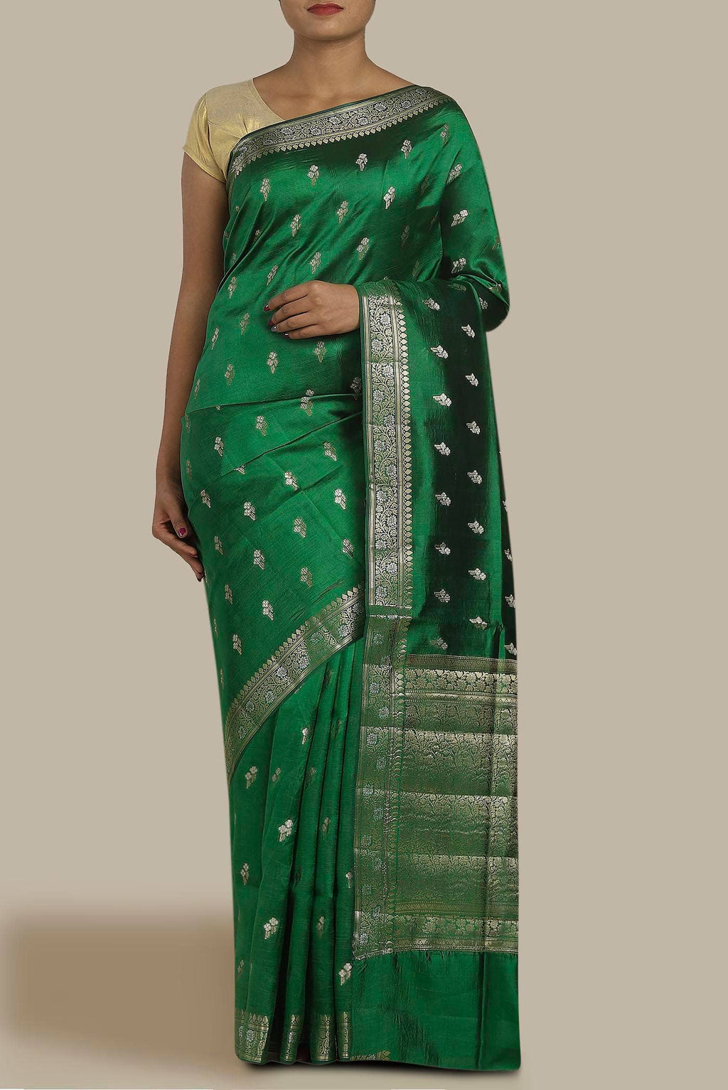 Green Banarasi Raw Silk Saree