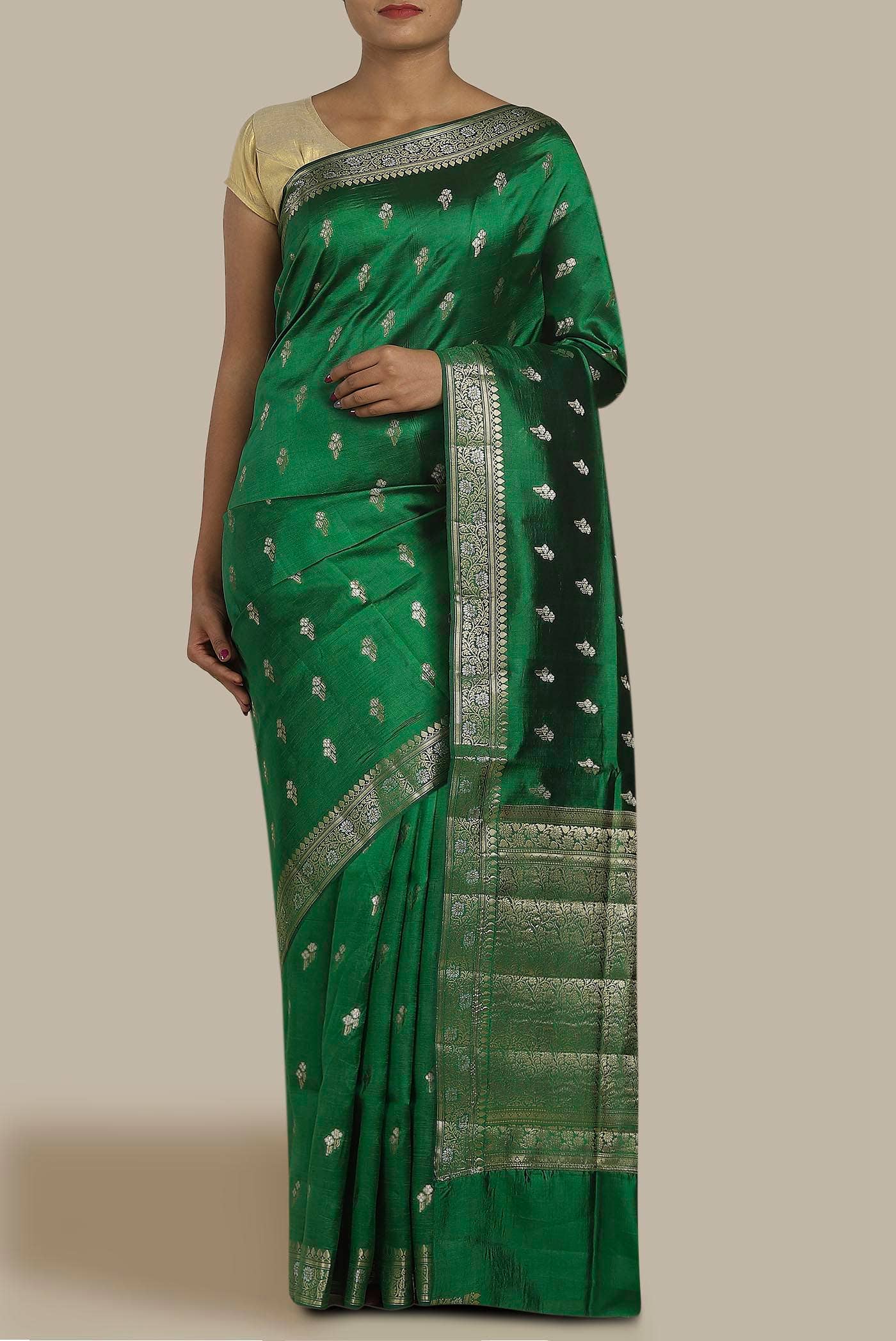 Green Banarasi Raw Silk Saree