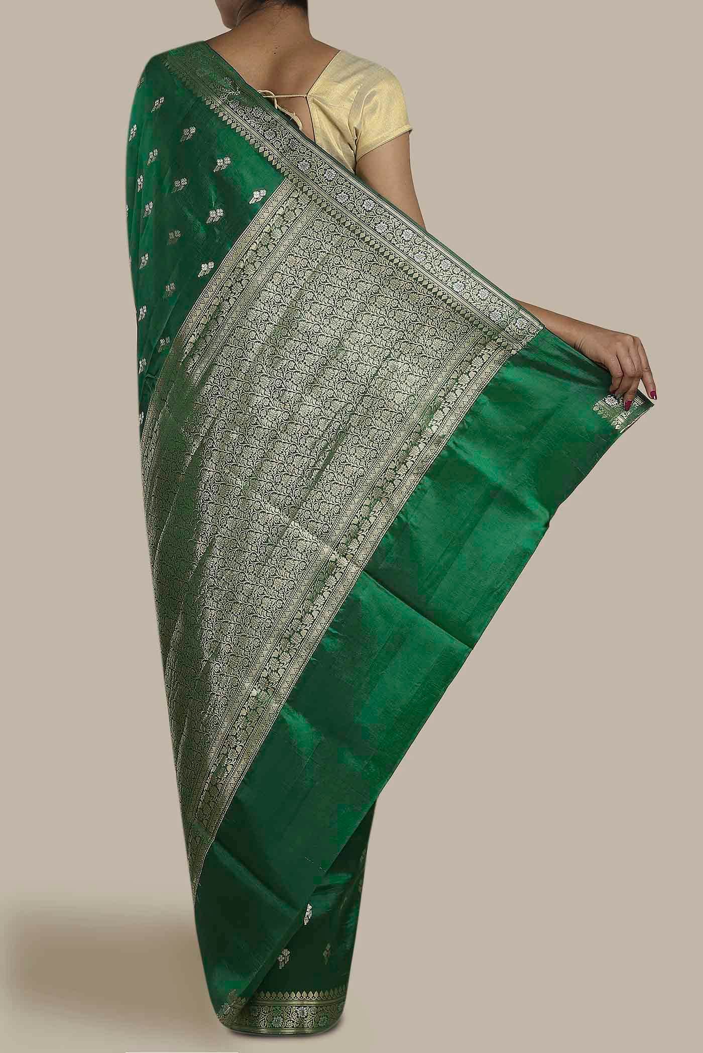 Green Banarasi Raw Silk Saree