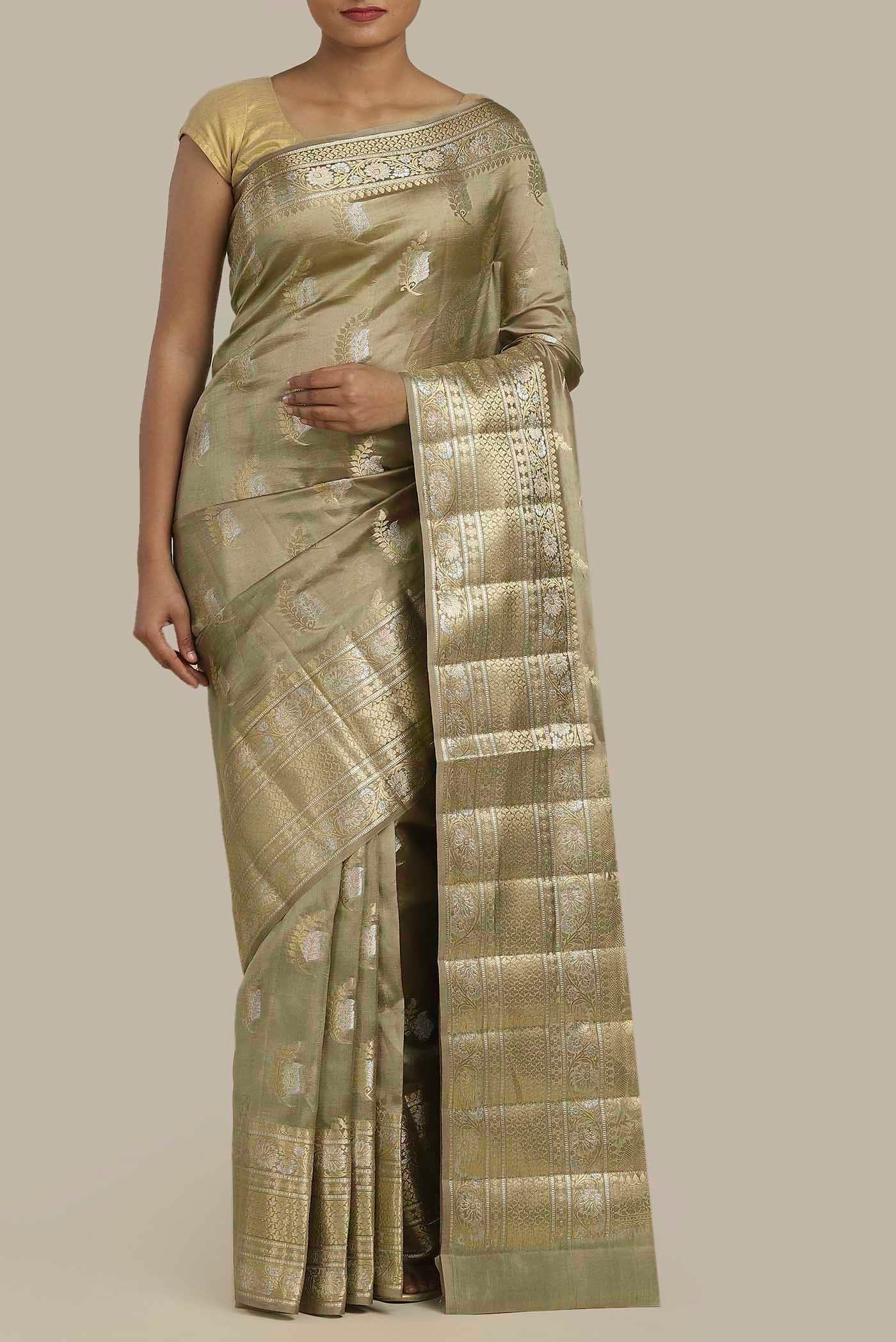 Beige Banarasi Raw Silk Saree