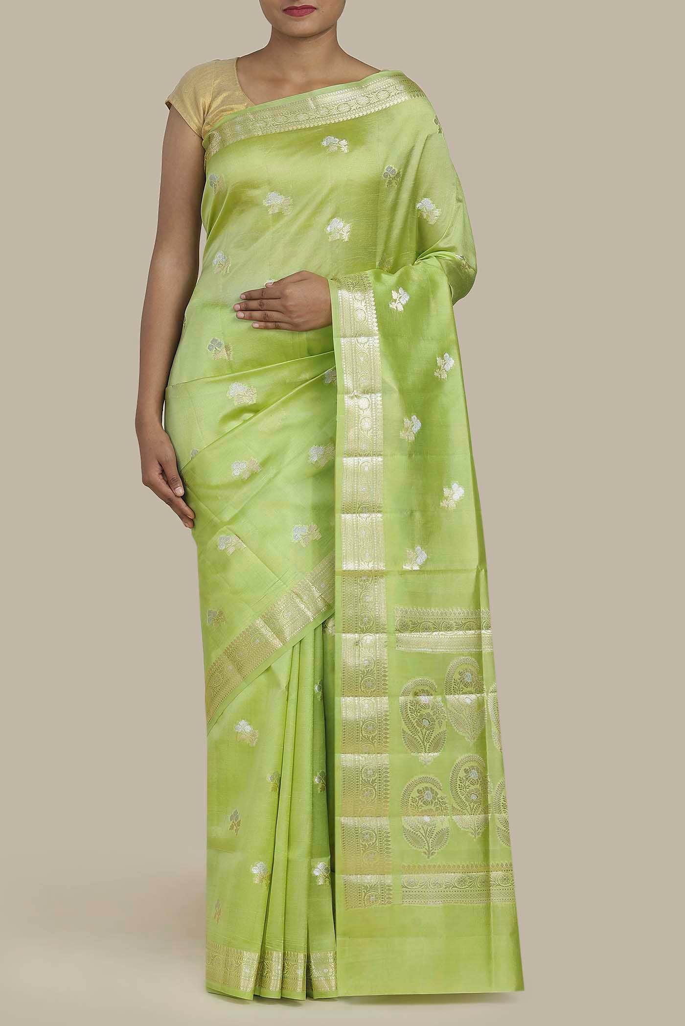 Green Banarasi Raw Silk Saree