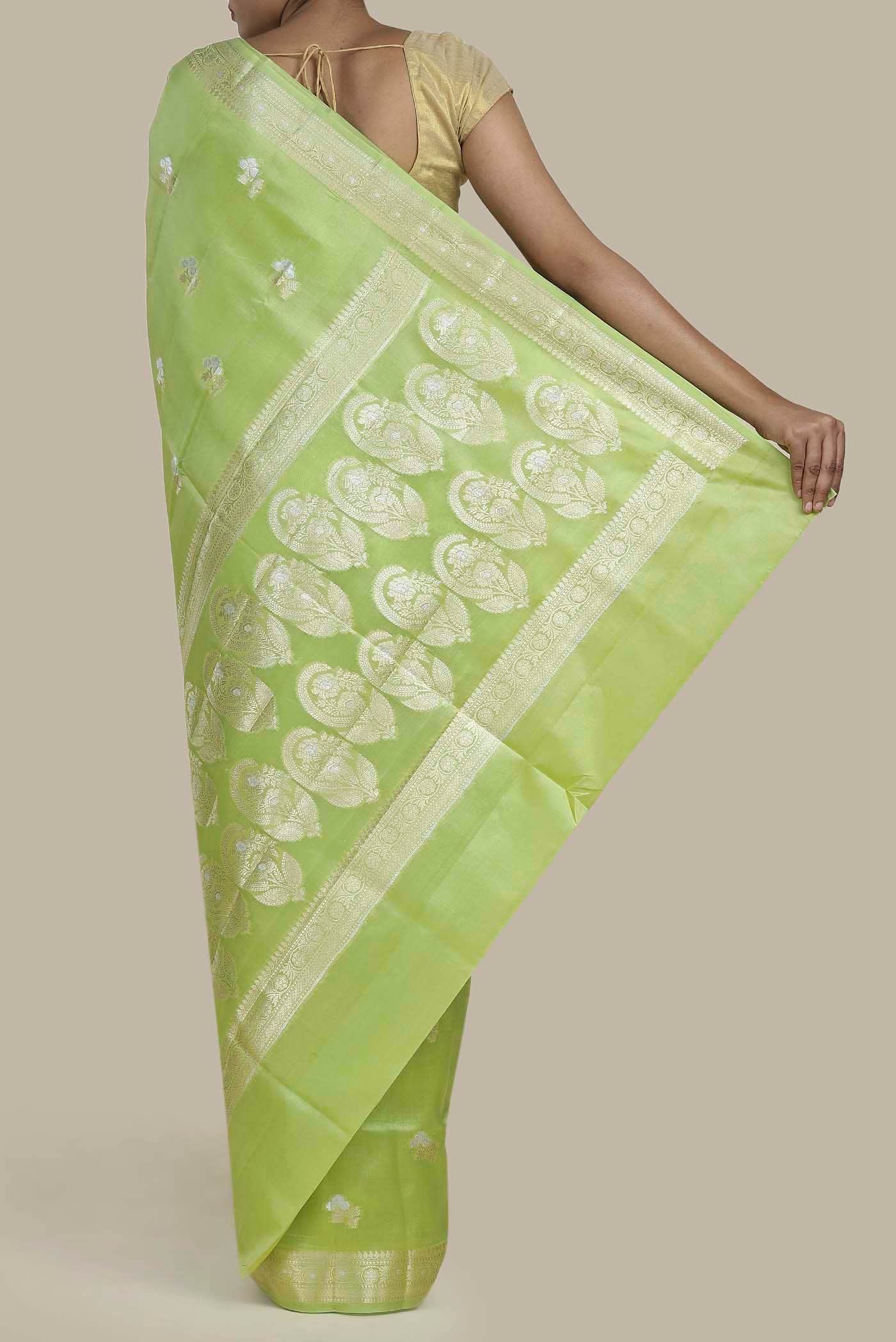 Green Banarasi Raw Silk Saree