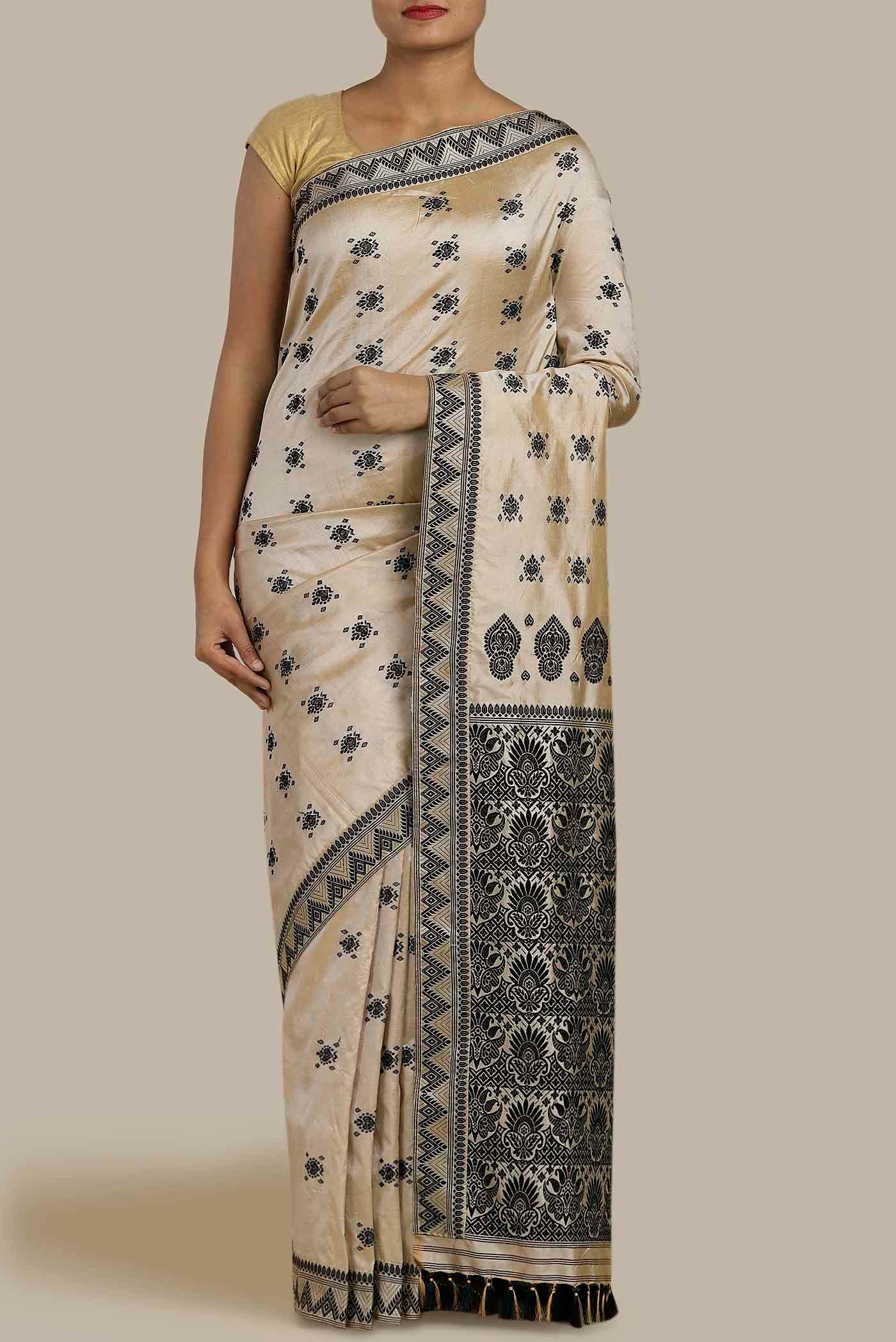 Beige Assam Silk Saree