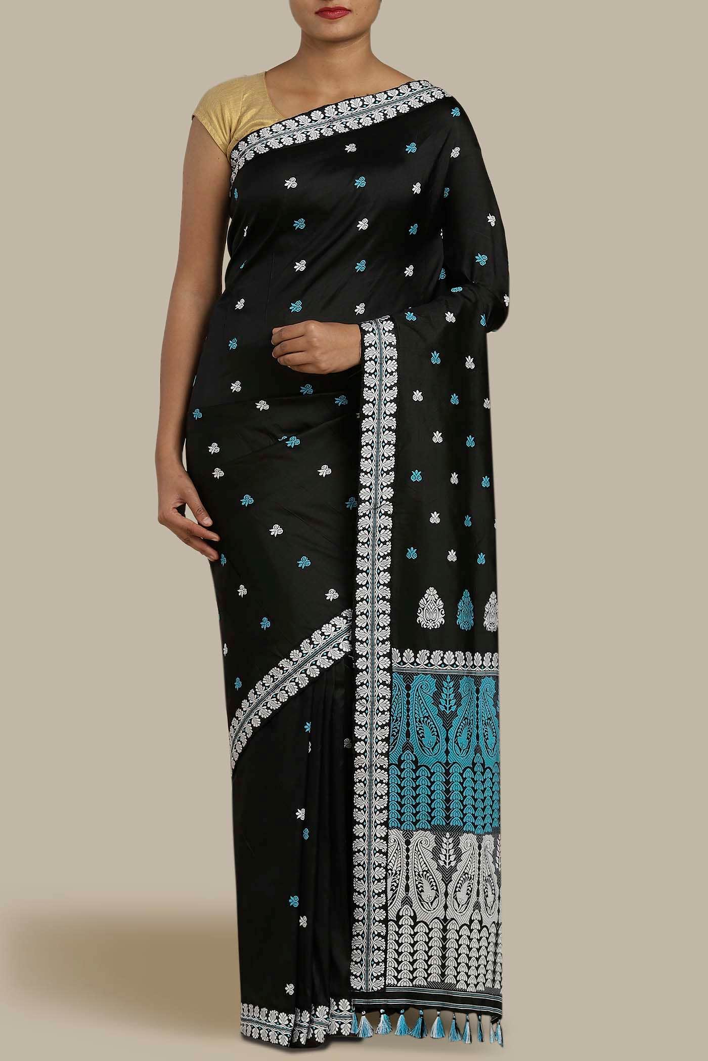 Black Assam Silk Saree