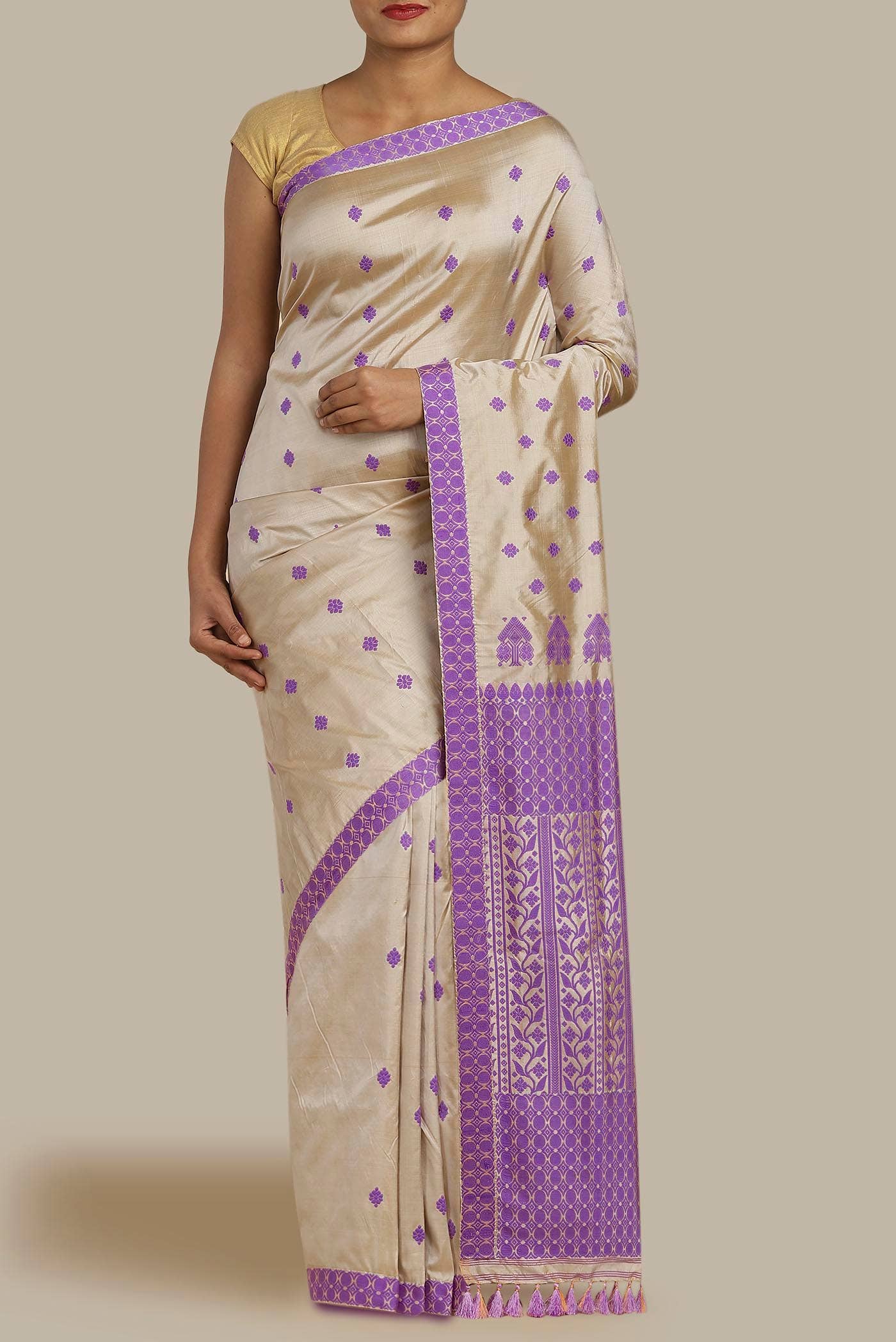 Beige Assam Silk Saree