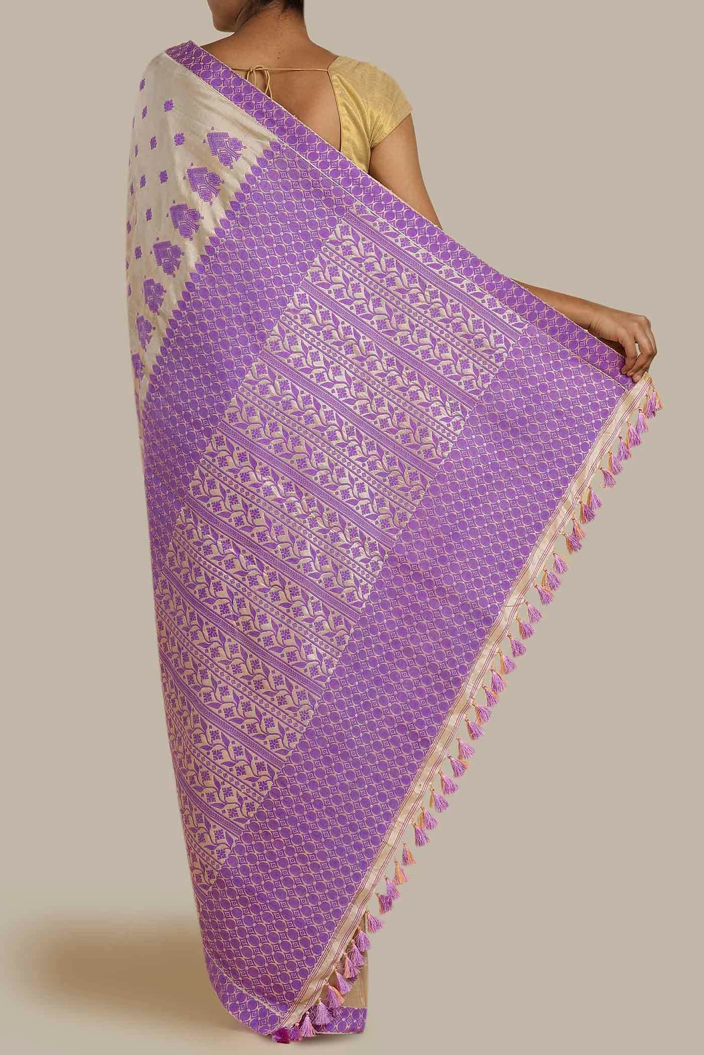 Beige Assam Silk Saree
