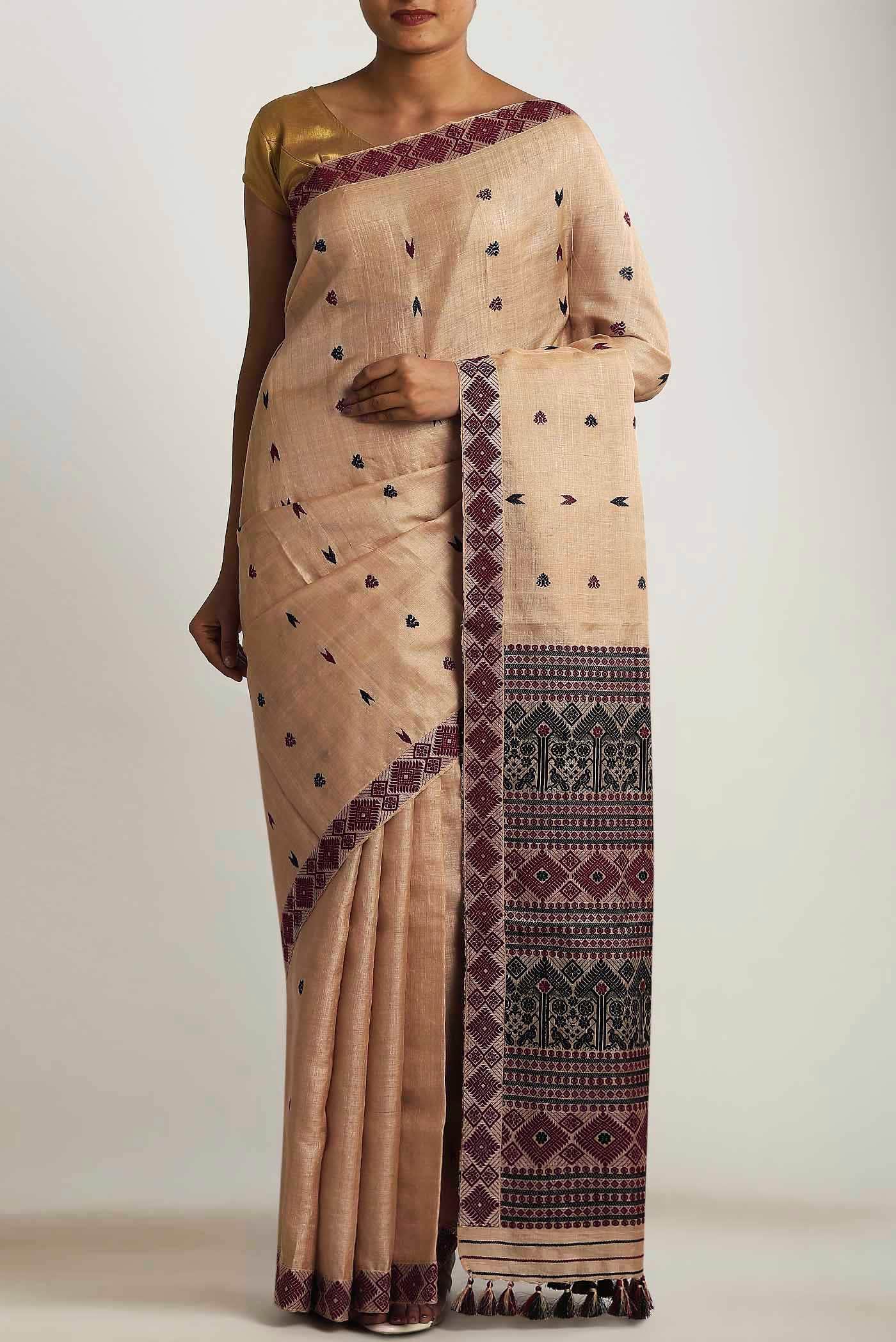 Beige Assam Silk Saree