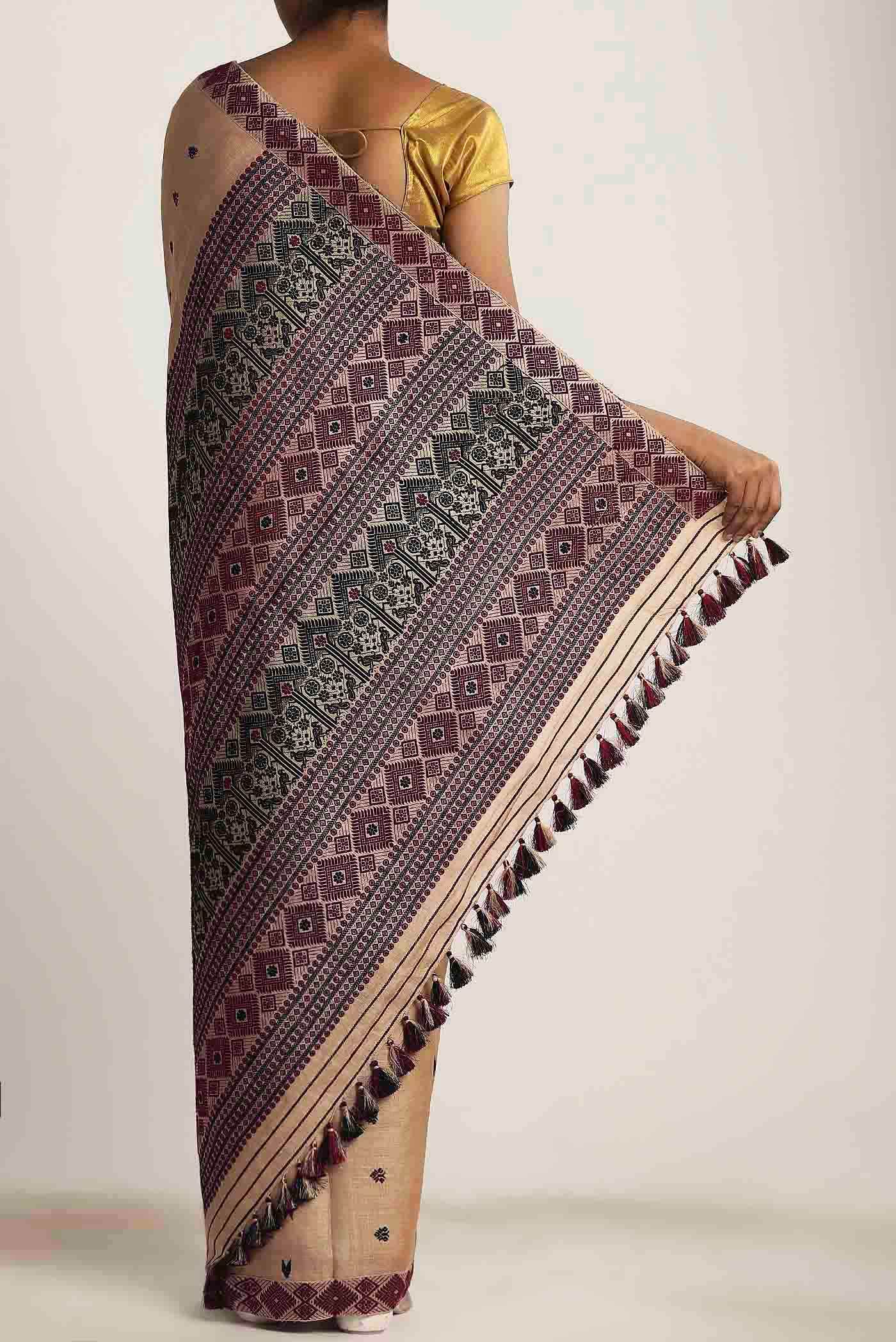Beige Assam Silk Saree