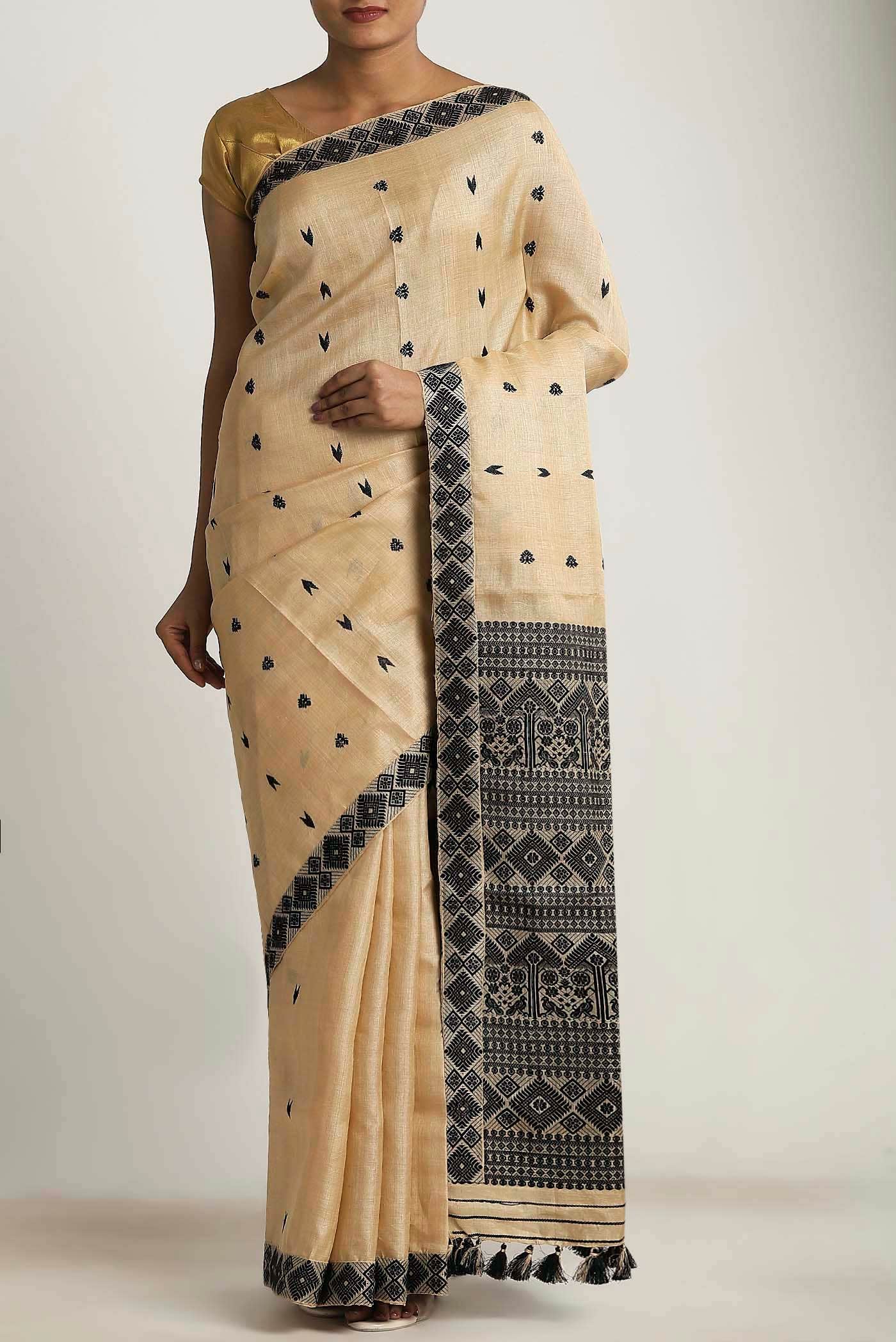 Beige Assam Silk Saree