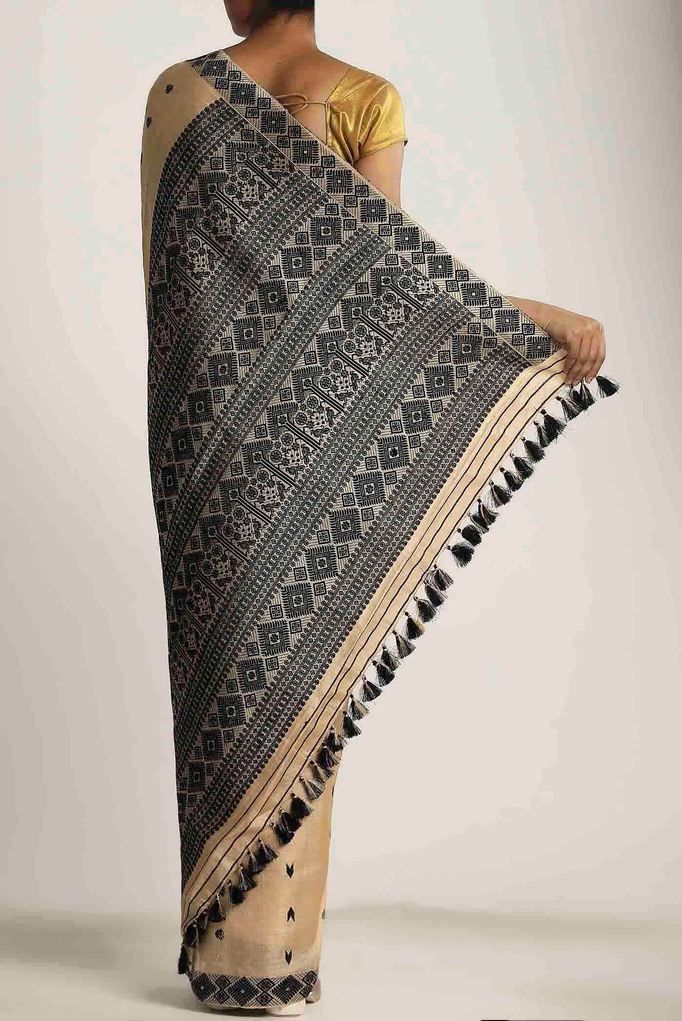 Beige Assam Silk Saree