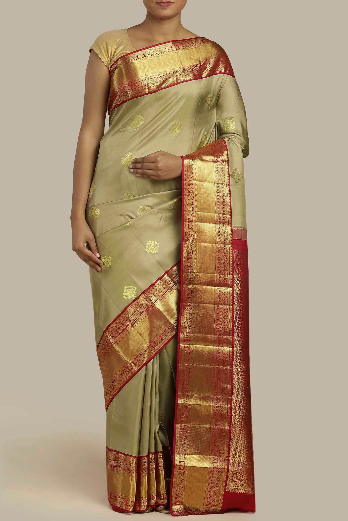 Beige Kanchipuram Silk Saree