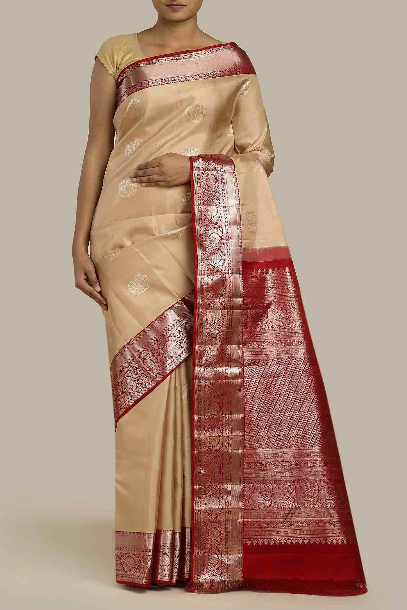 Beige Kanchipuram Silk Saree