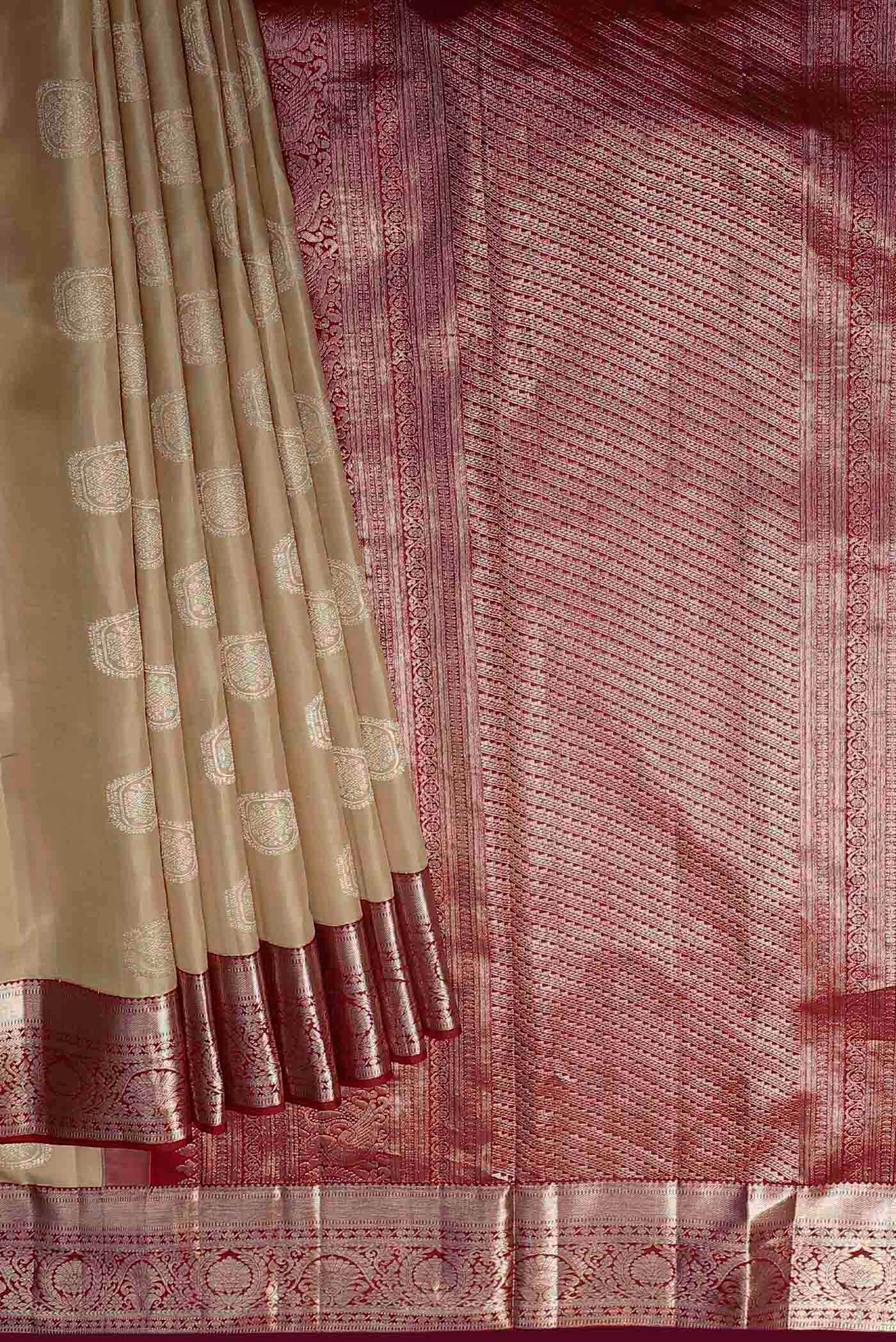 Beige Kanchipuram Silk Saree
