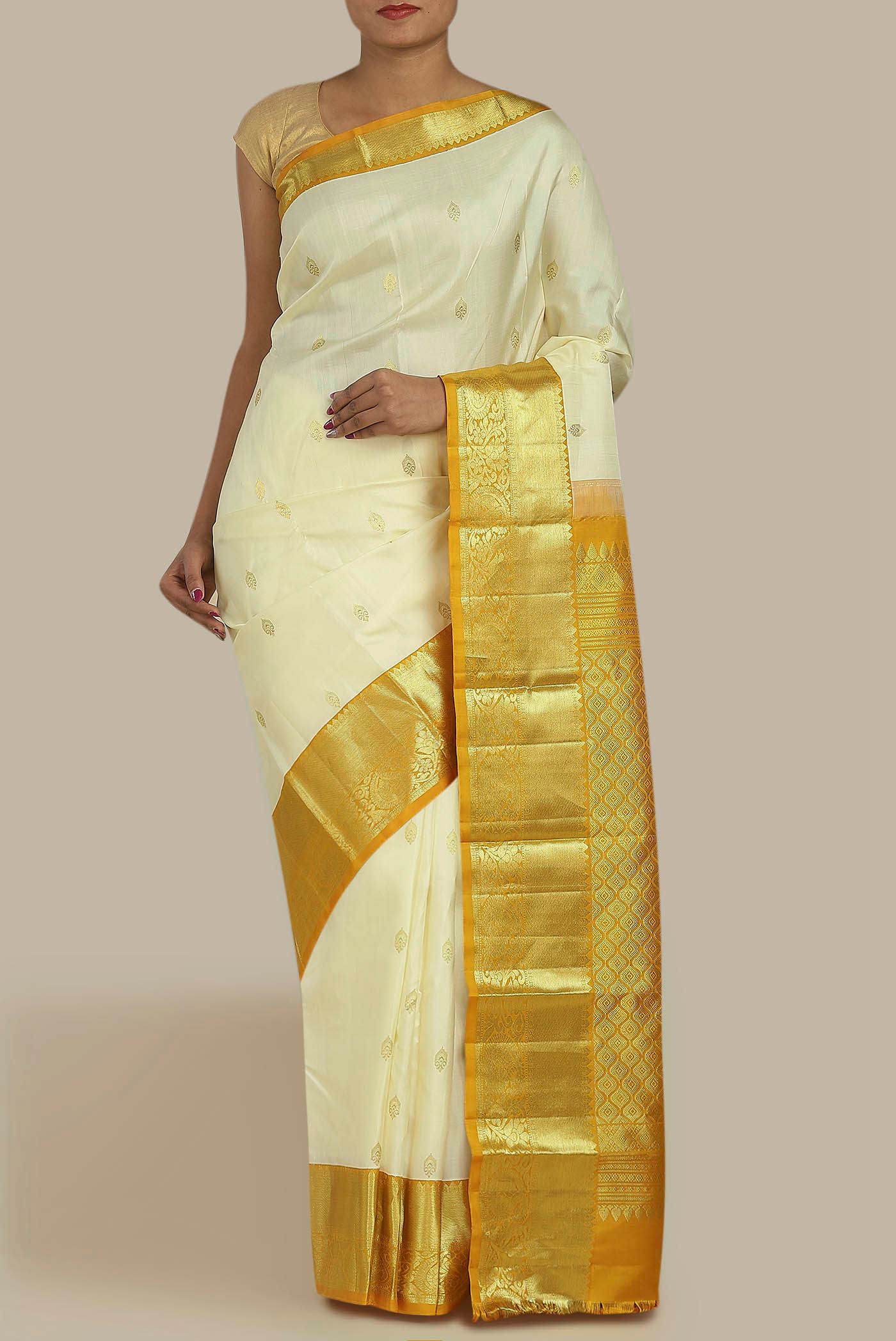 Cream Kanchipuram Silk Saree