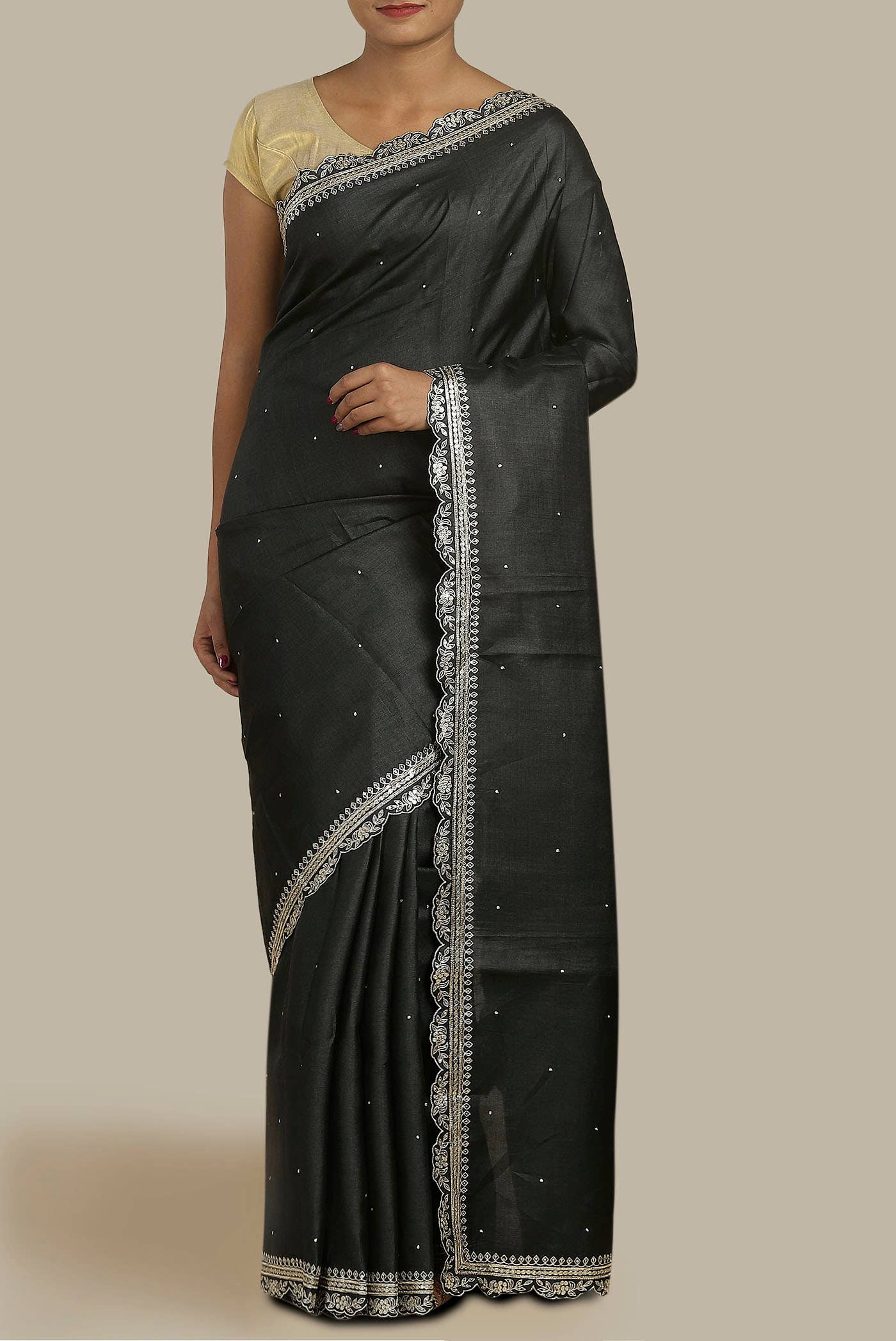 Black Bhagalpuri Tussar Silk Saree