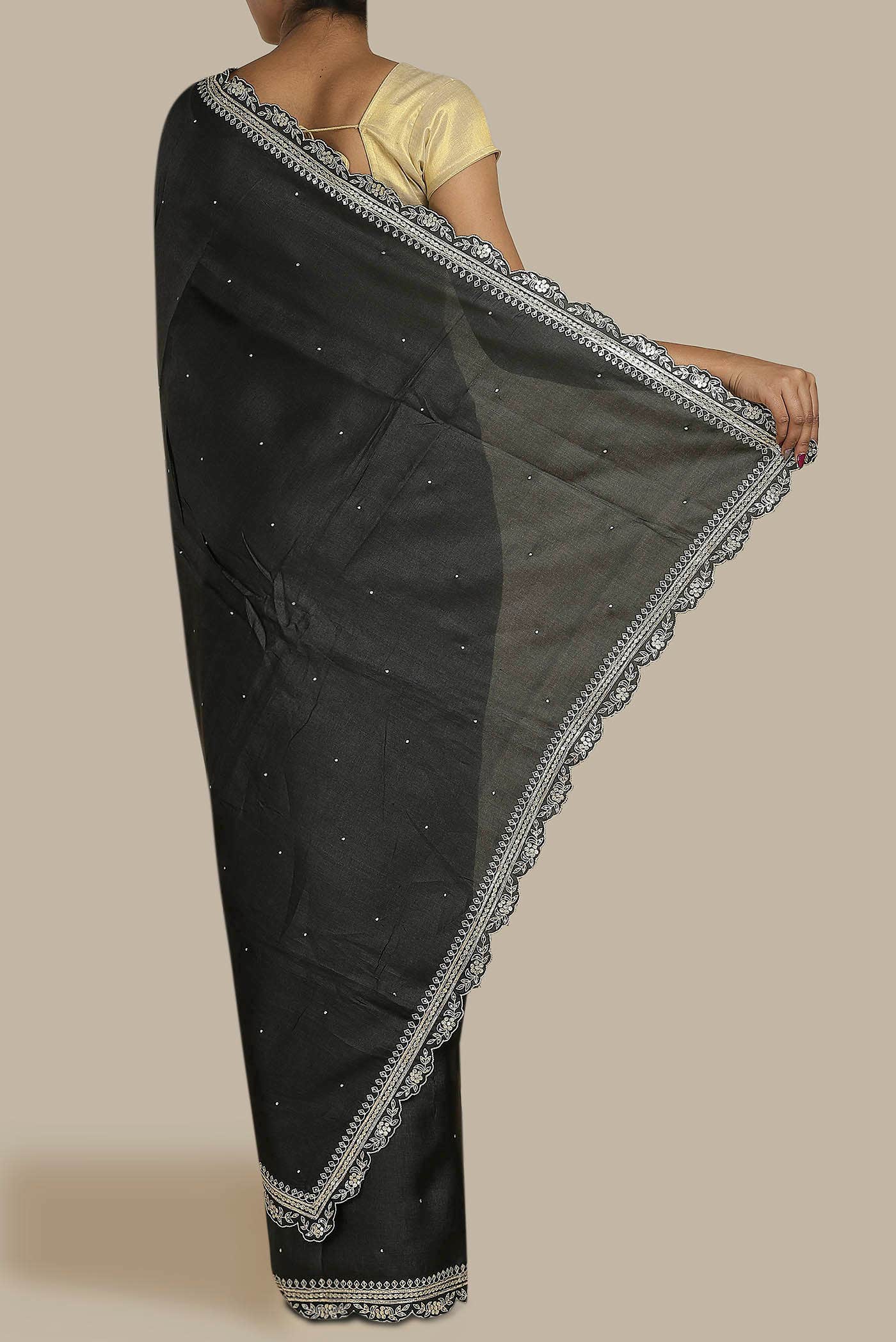 Black Bhagalpuri Tussar Silk Saree