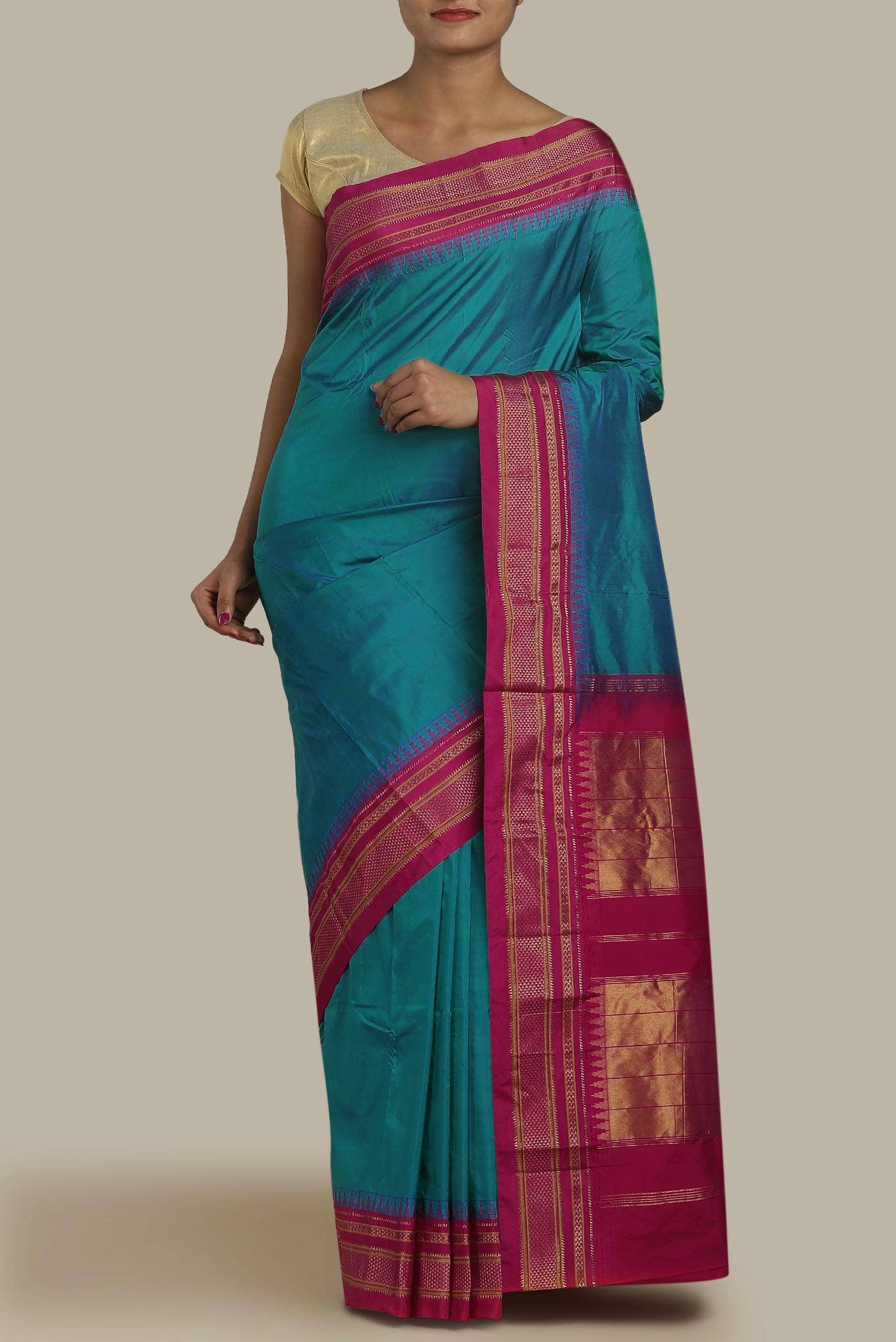 Blue Blended Bangalore Silk Saree