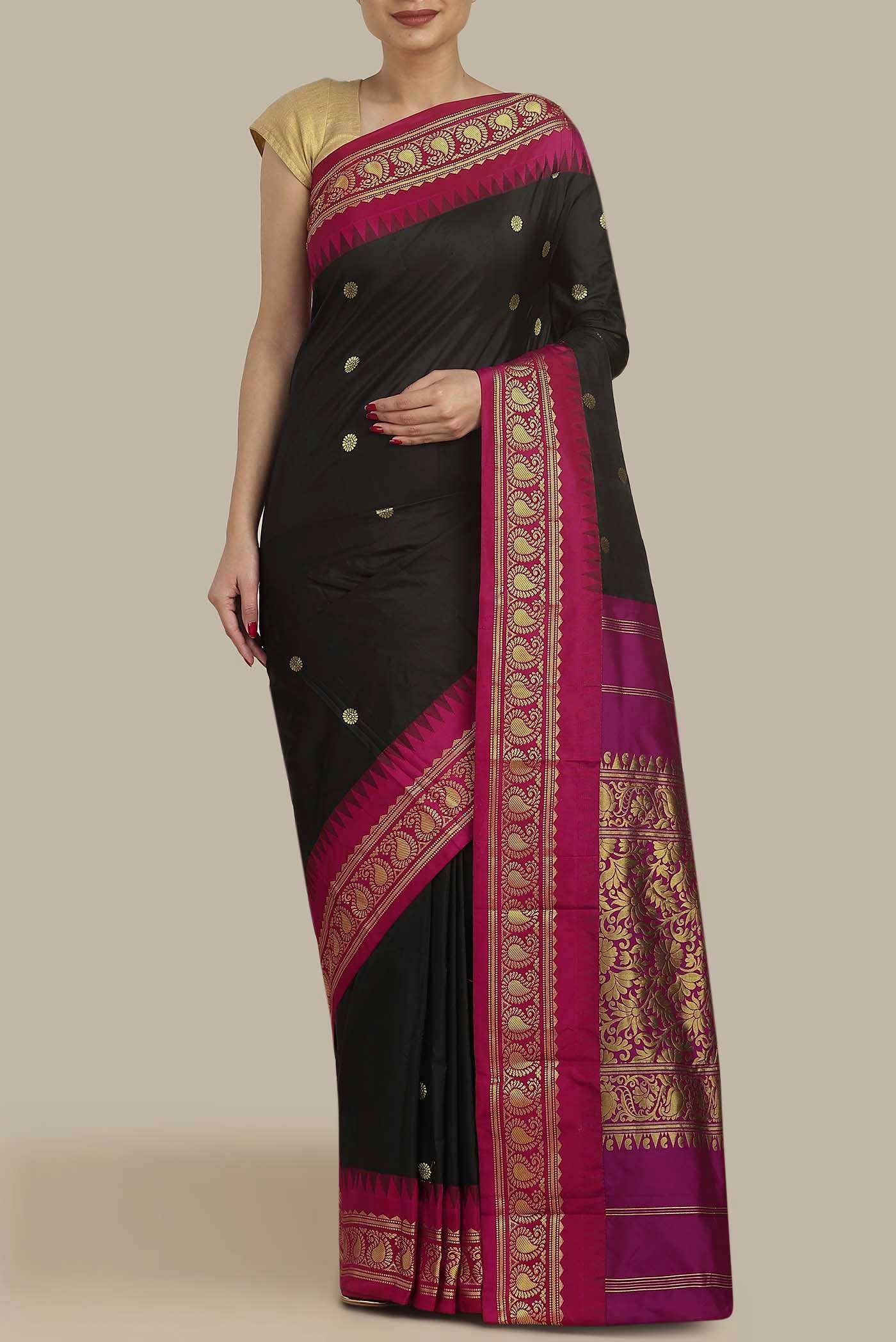 Black Blended Bangalore Silk Saree
