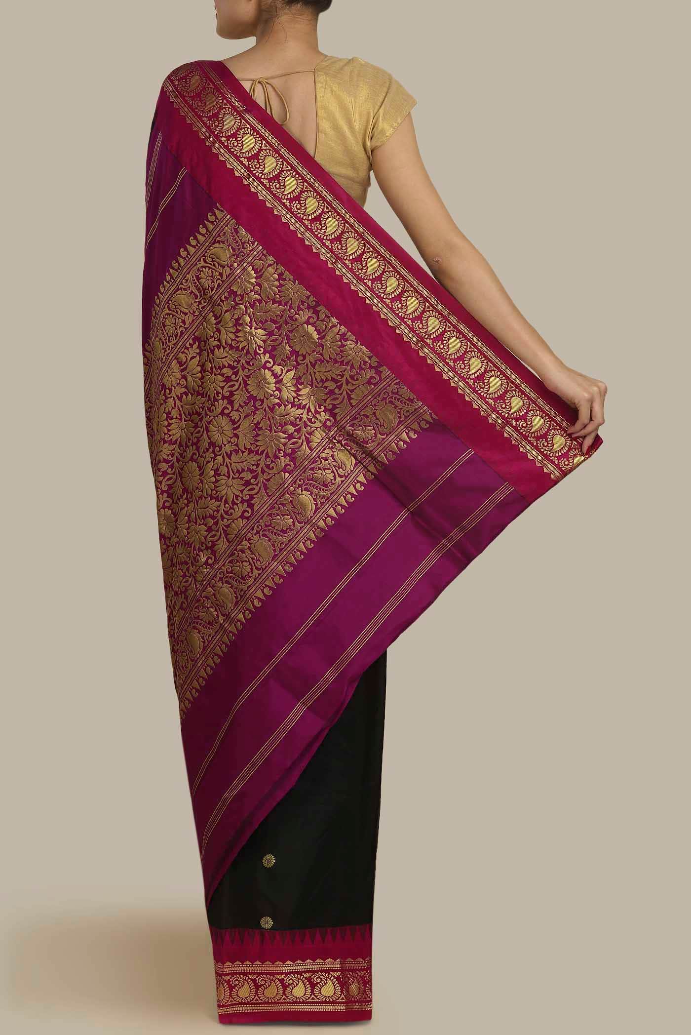 Black Blended Bangalore Silk Saree