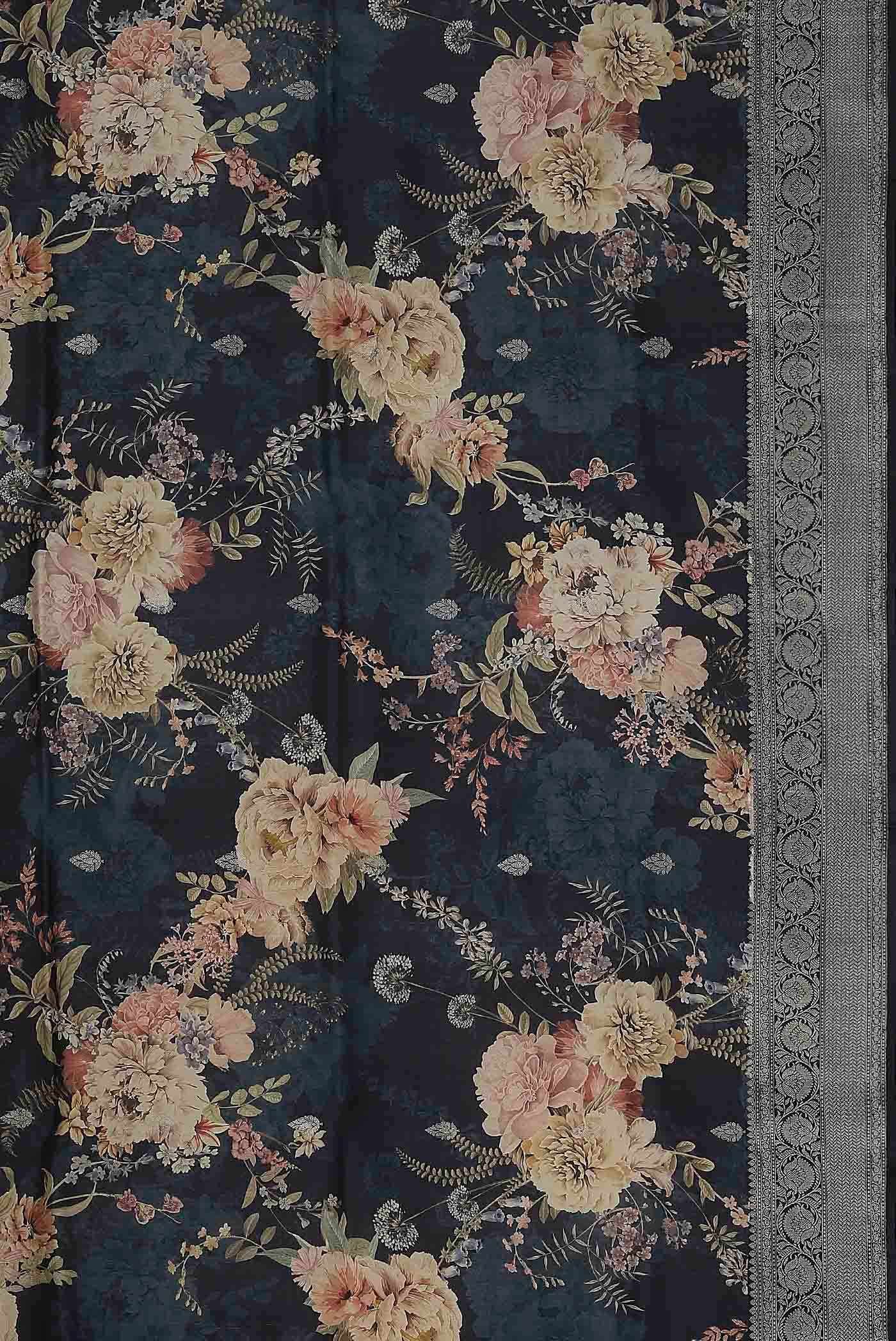 Navy Blue Bhagalpuri Tussar Silk Saree