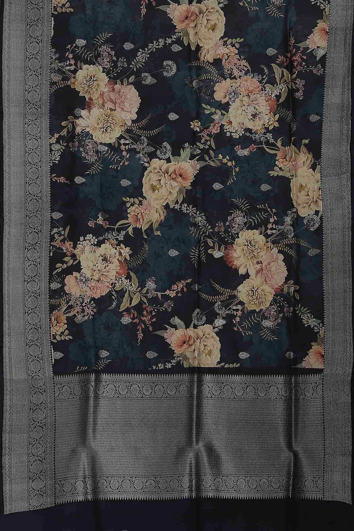 Navy Blue Bhagalpuri Tussar Silk Saree