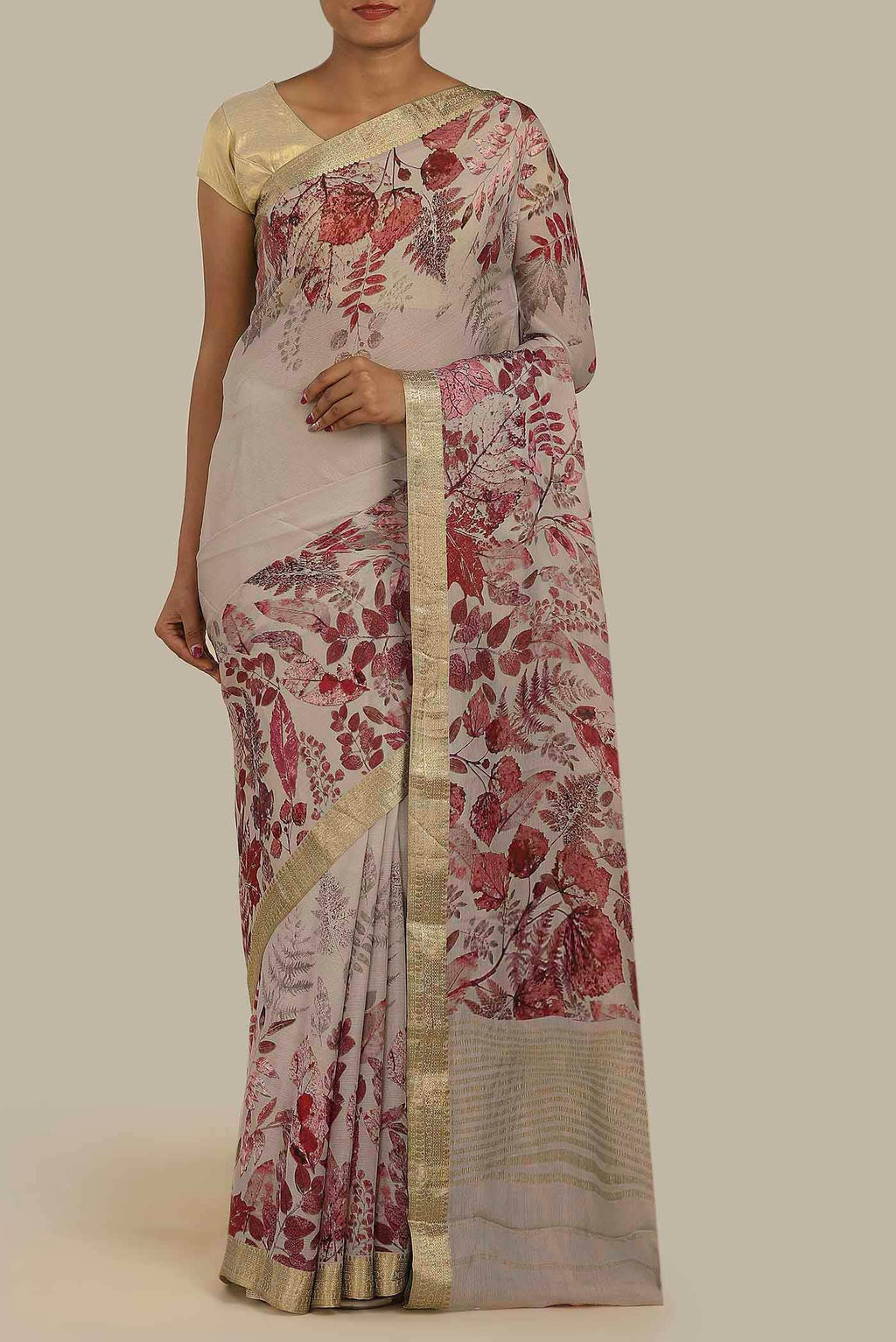 Beige Tussar Silk Saree