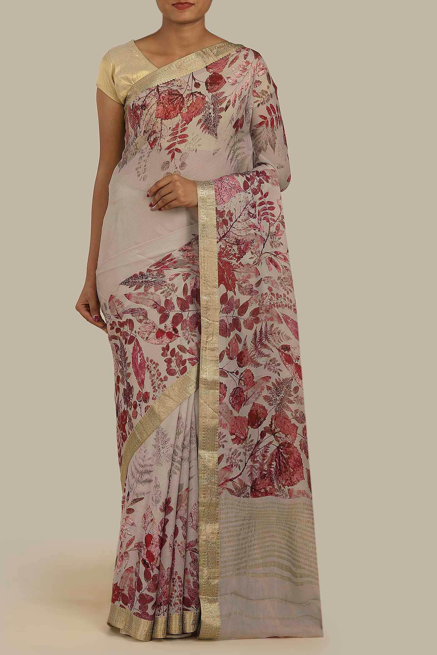Beige Tussar Silk Saree