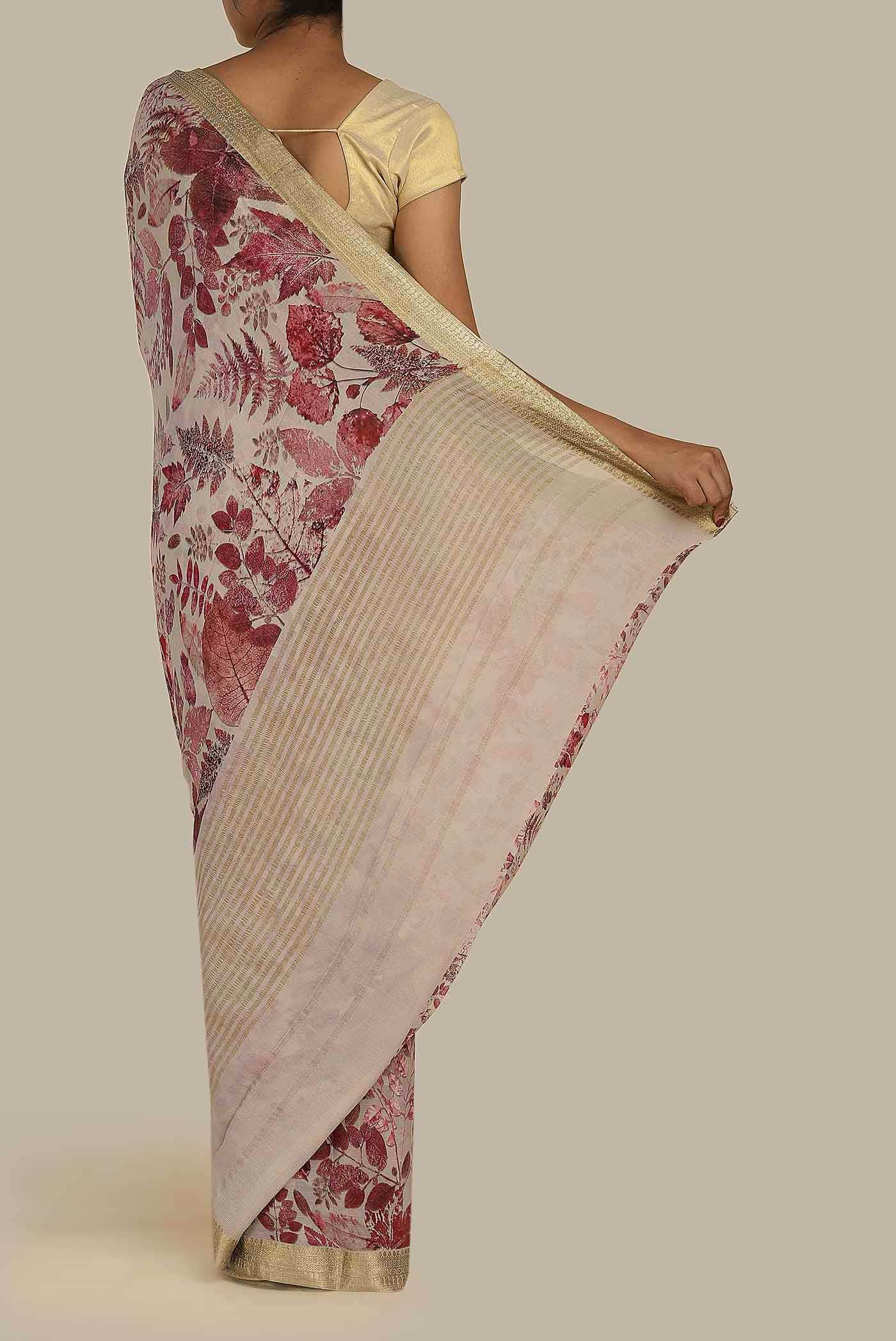 Beige Tussar Silk Saree