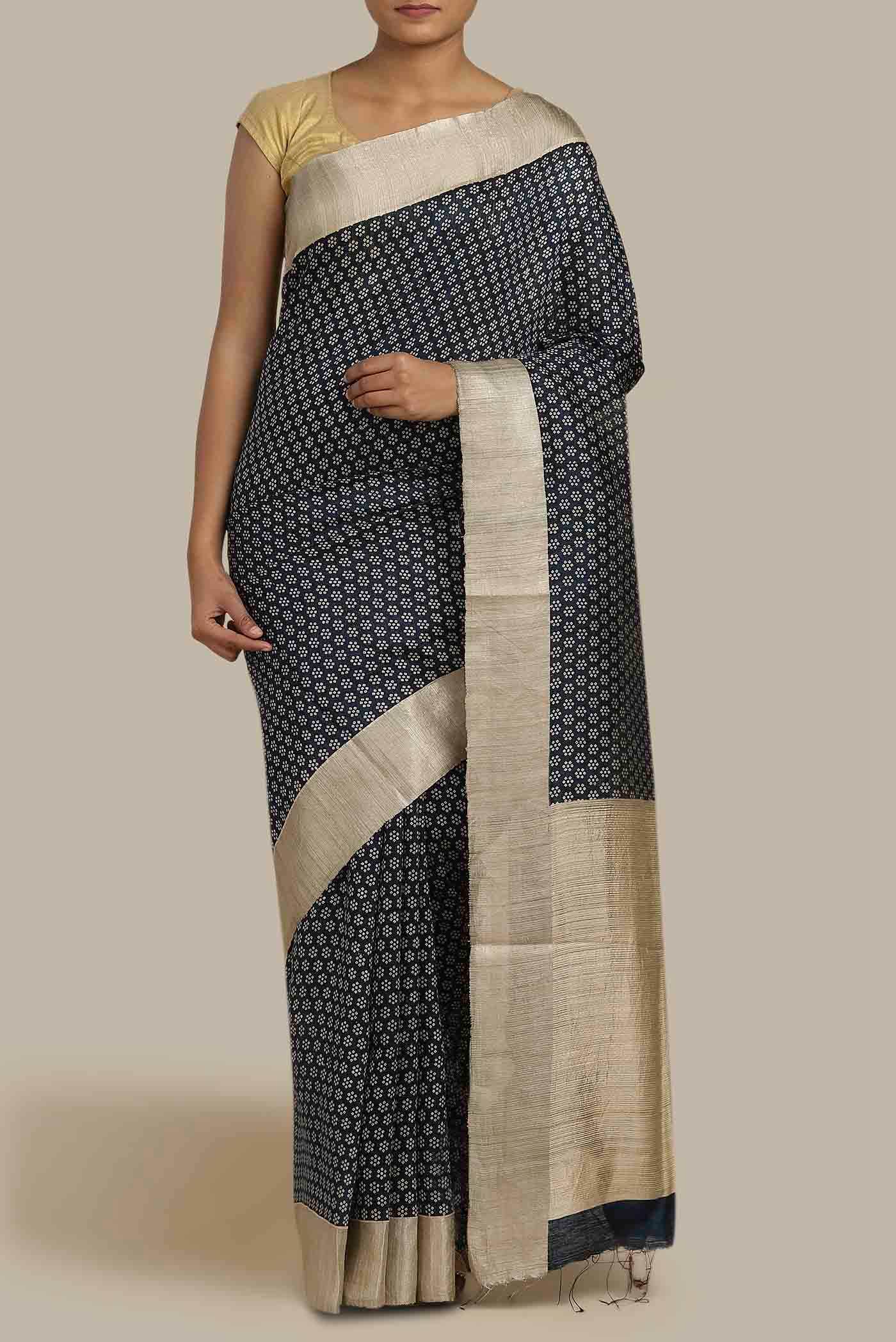 Black Bhagalpuri Tussar Silk Saree