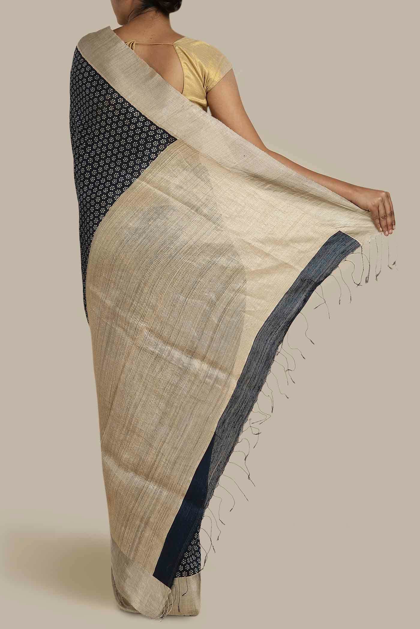 Black Bhagalpuri Tussar Silk Saree